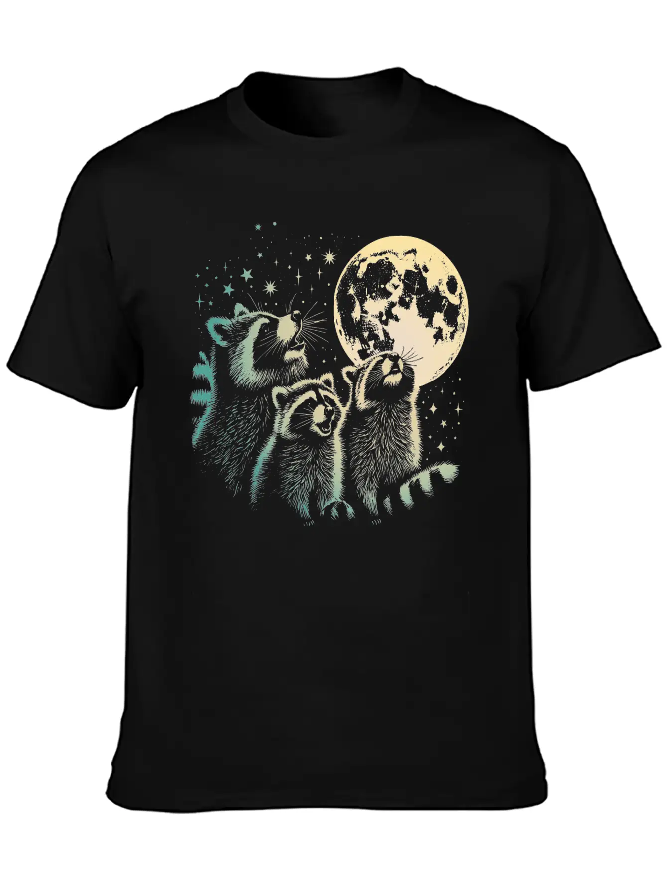 Funny 3 Howling Raccoons Under Moon Space Cowboy M Soft Cotton Short Sleeve Tee ¨C Unisex Wardrobe Staple