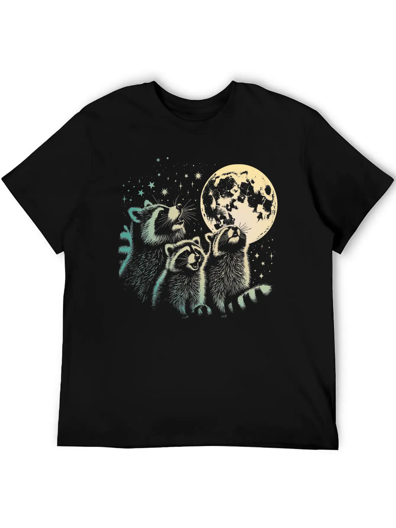 Funny 3 Howling Raccoons Under Moon Space Cowboy M Soft Cotton Short Sleeve Tee ¨C Unisex Wardrobe Staple