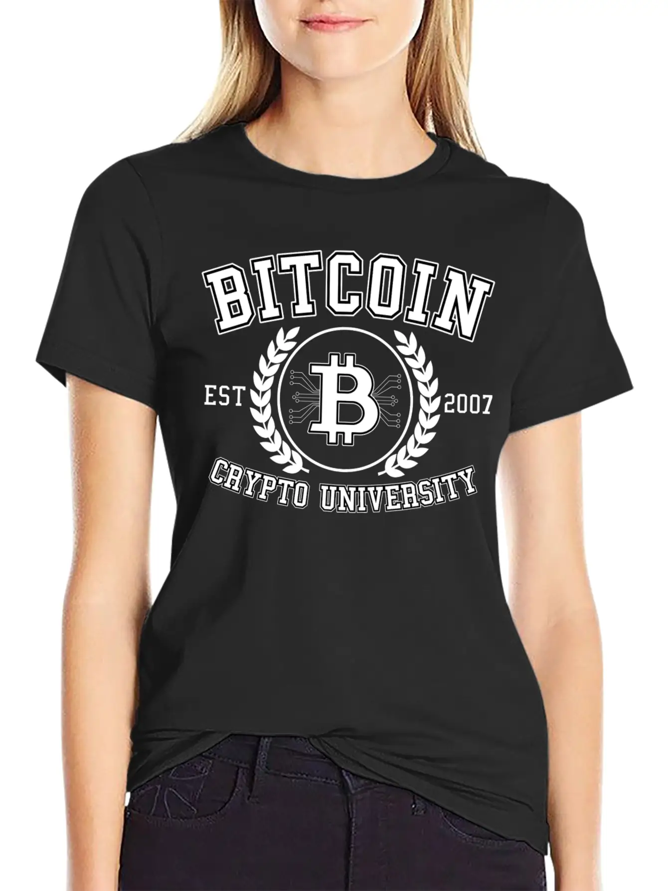 Funny Bitcoin Crypto University Btc Retro Gift Essential Cotton Tee For Daily Outfits ¨C Unisex Style