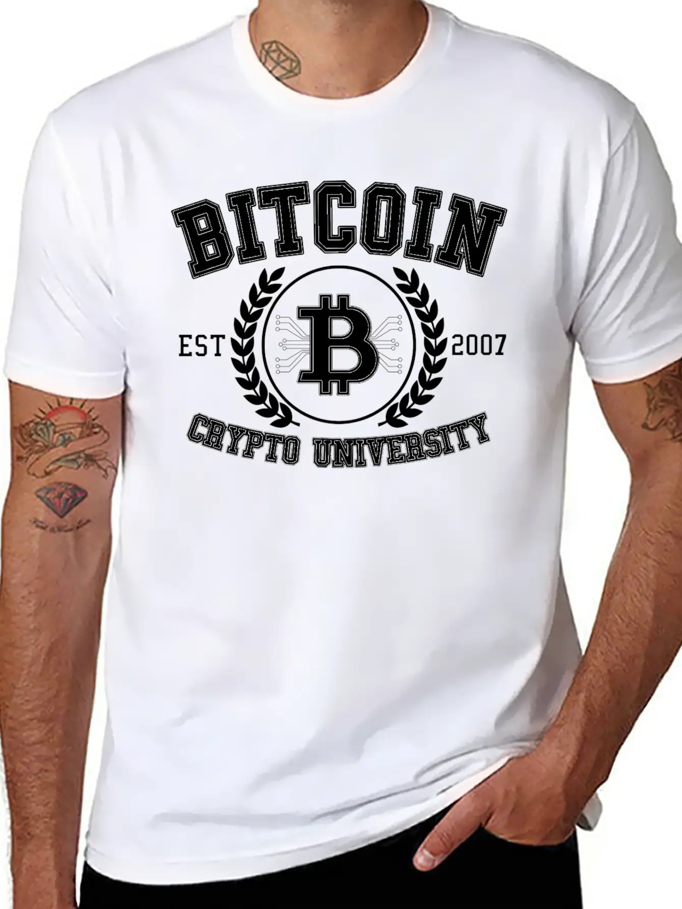 Funny Bitcoin Crypto University Btc Retro Gift Essential Cotton Tee For Daily Outfits ¨C Unisex Style