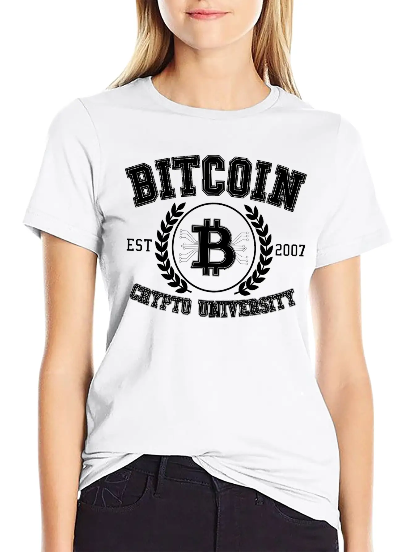 Funny Bitcoin Crypto University Btc Retro Gift Essential Cotton Tee For Daily Outfits ¨C Unisex Style