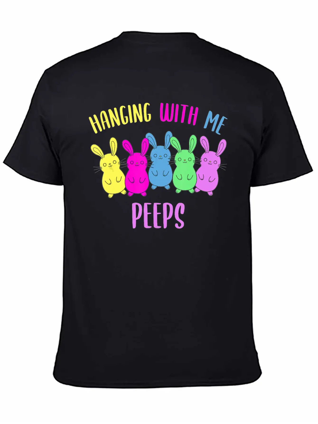 Funny Colorful Bunny Hanging With My Peeps Easter Soft Cotton Short Sleeve Tee ¨C Unisex Wardrobe Staple