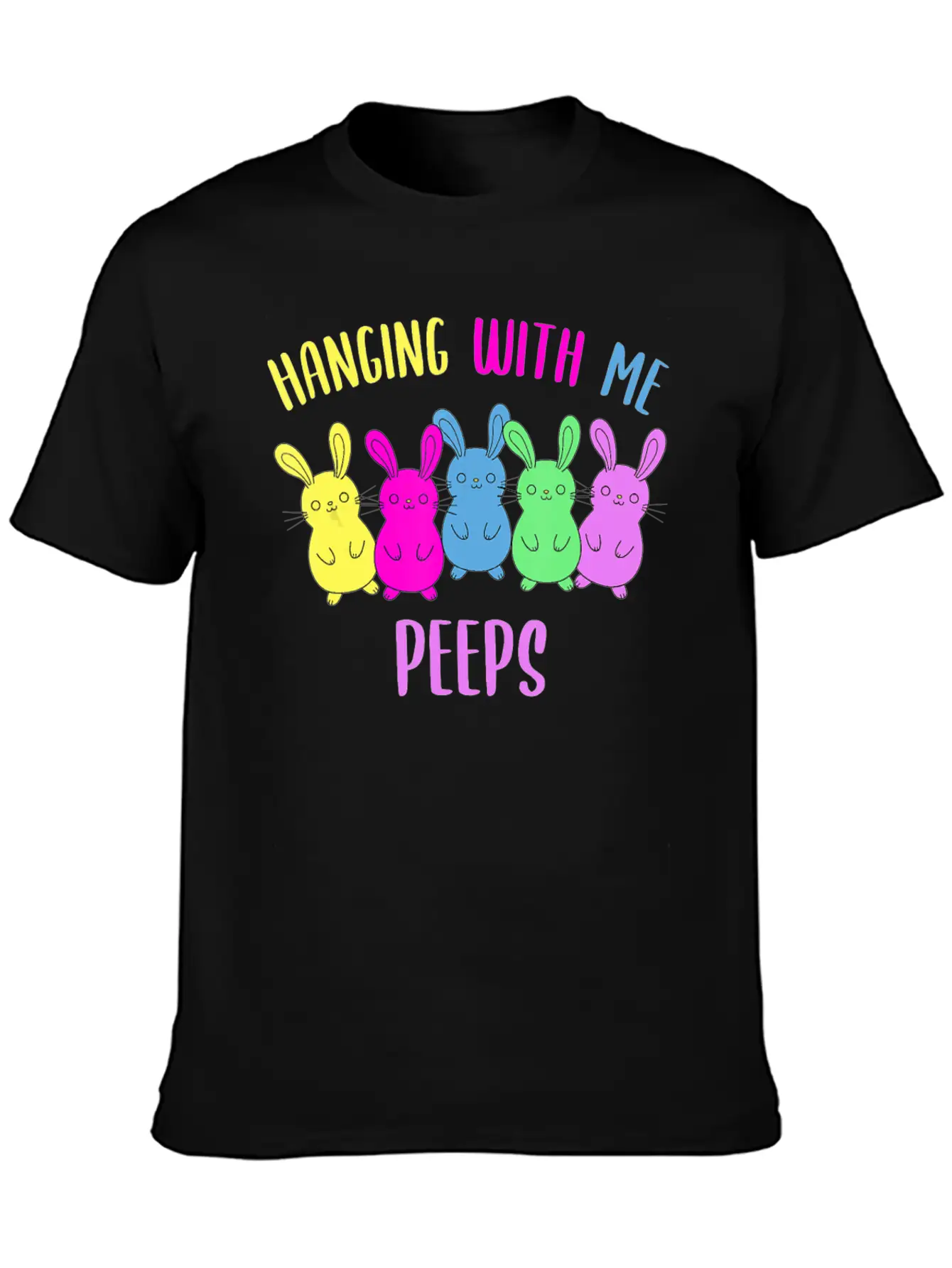 Funny Colorful Bunny Hanging With My Peeps Easter Soft Cotton Short Sleeve Tee ¨C Unisex Wardrobe Staple