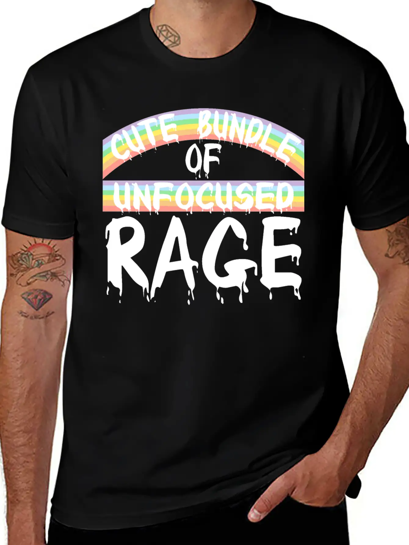 Funny Cute Bundle Of Unfocused Rage Rainbow Goth Basic Graphic T-Shirt ¨C Daily Comfort In Soft Cotton