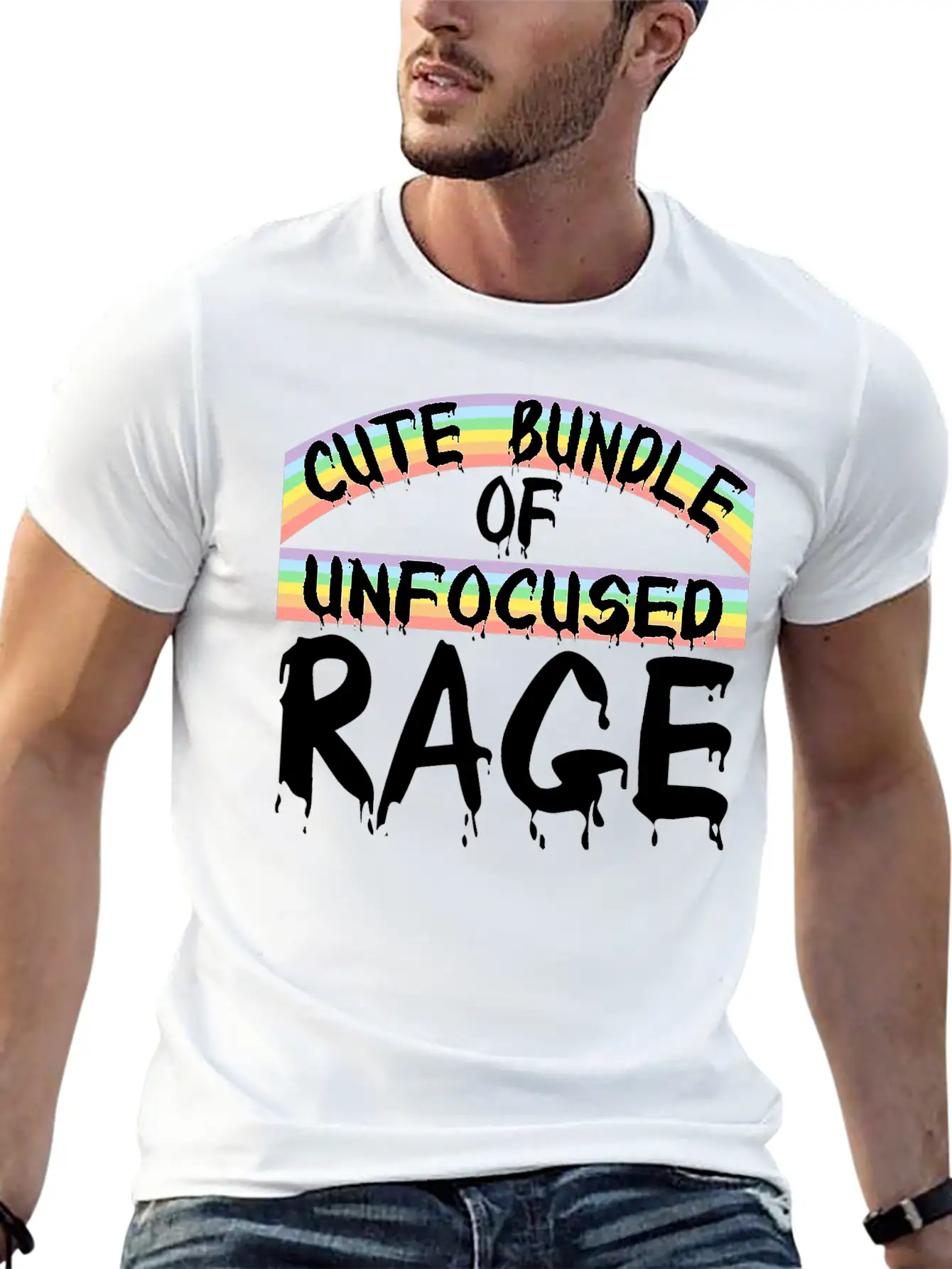 Funny Cute Bundle Of Unfocused Rage Rainbow Goth Basic Graphic T-Shirt ¨C Daily Comfort In Soft Cotton