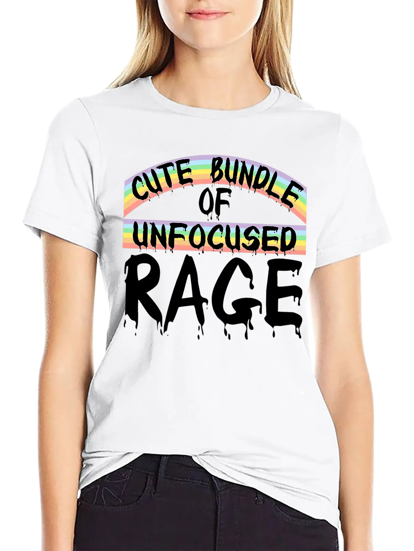 Funny Cute Bundle Of Unfocused Rage Rainbow Goth Basic Graphic T-Shirt ¨C Daily Comfort In Soft Cotton