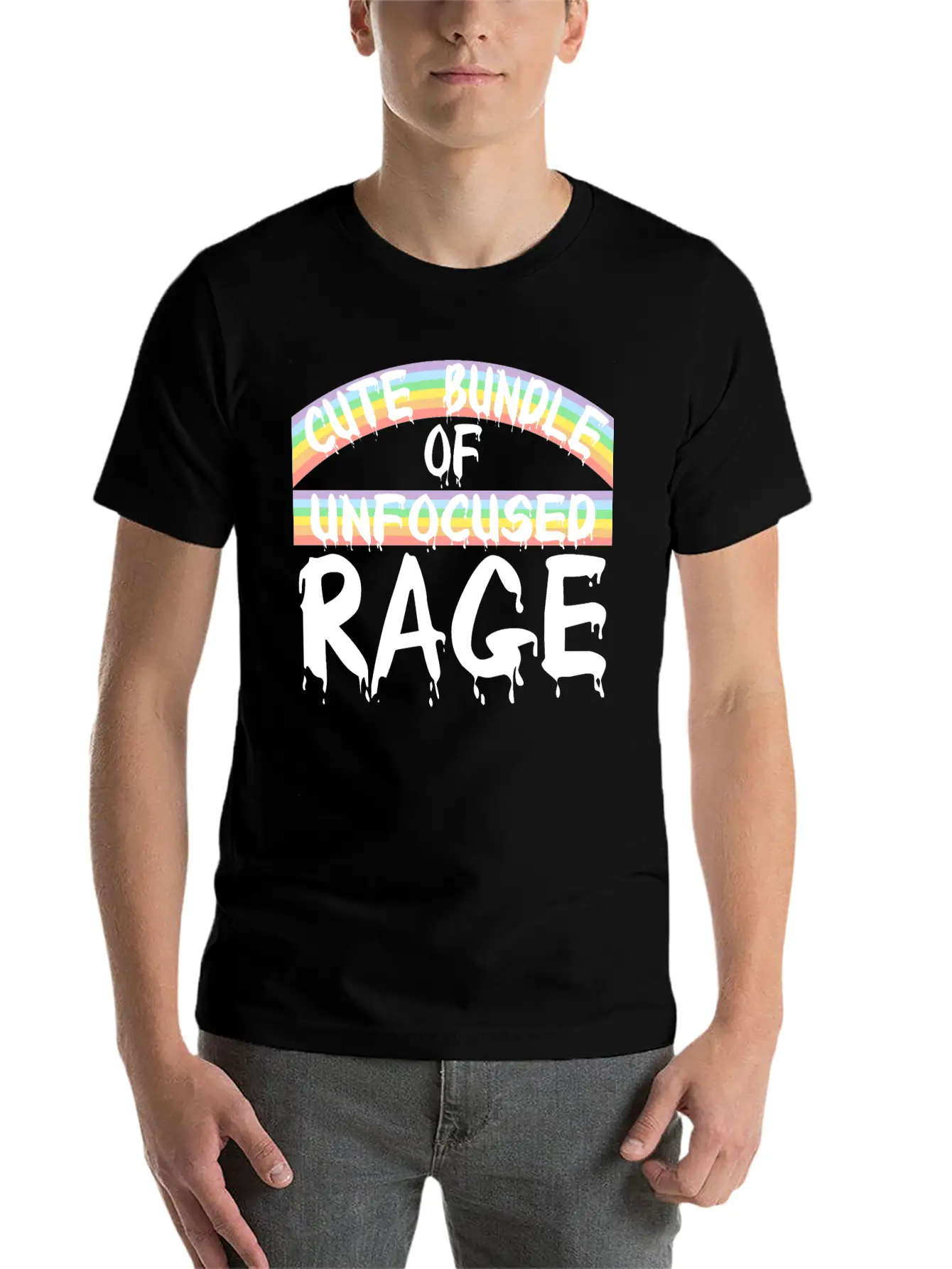 Funny Cute Bundle Of Unfocused Rage Rainbow Goth Basic Graphic T-Shirt ¨C Daily Comfort In Soft Cotton