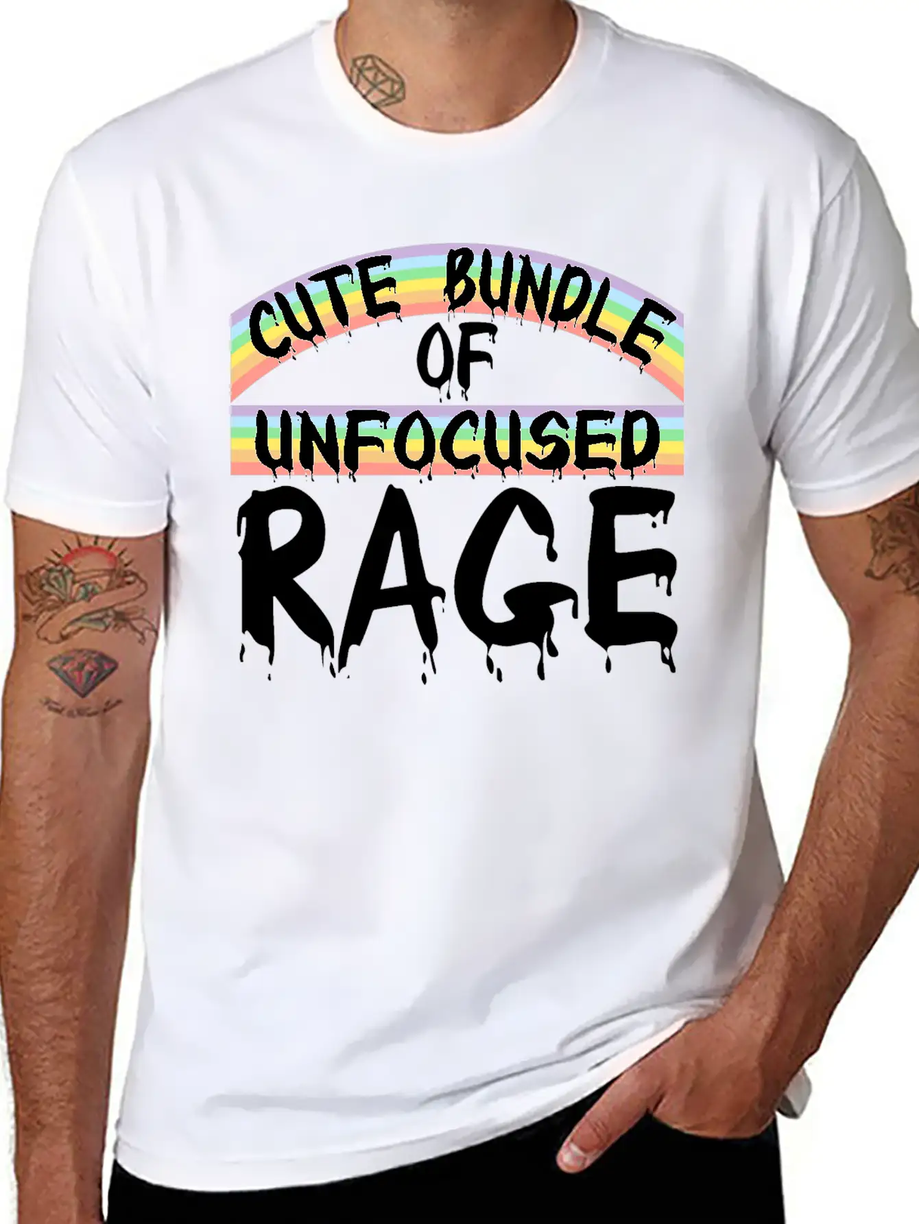 Funny Cute Bundle Of Unfocused Rage Rainbow Goth Basic Graphic T-Shirt ¨C Daily Comfort In Soft Cotton