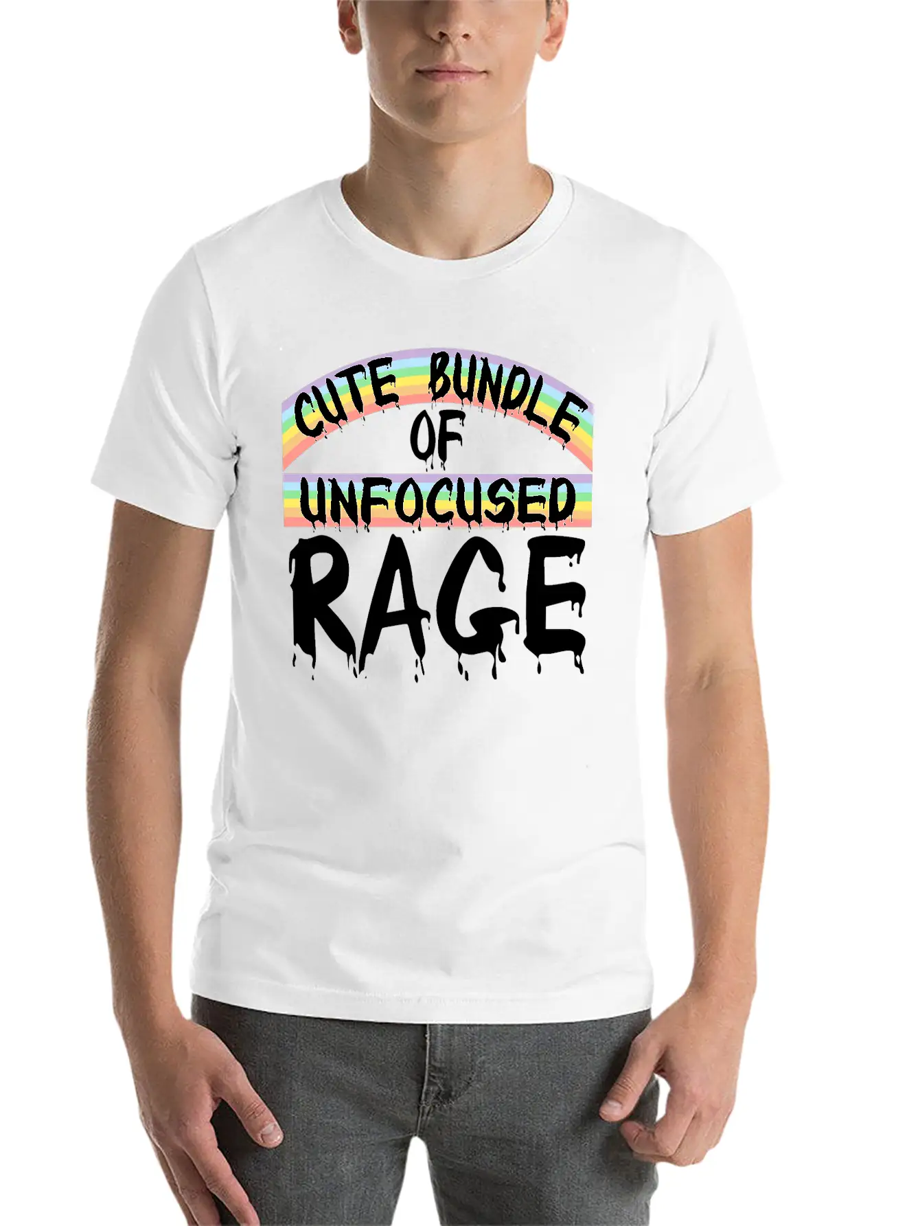 Funny Cute Bundle Of Unfocused Rage Rainbow Goth Basic Graphic T-Shirt ¨C Daily Comfort In Soft Cotton