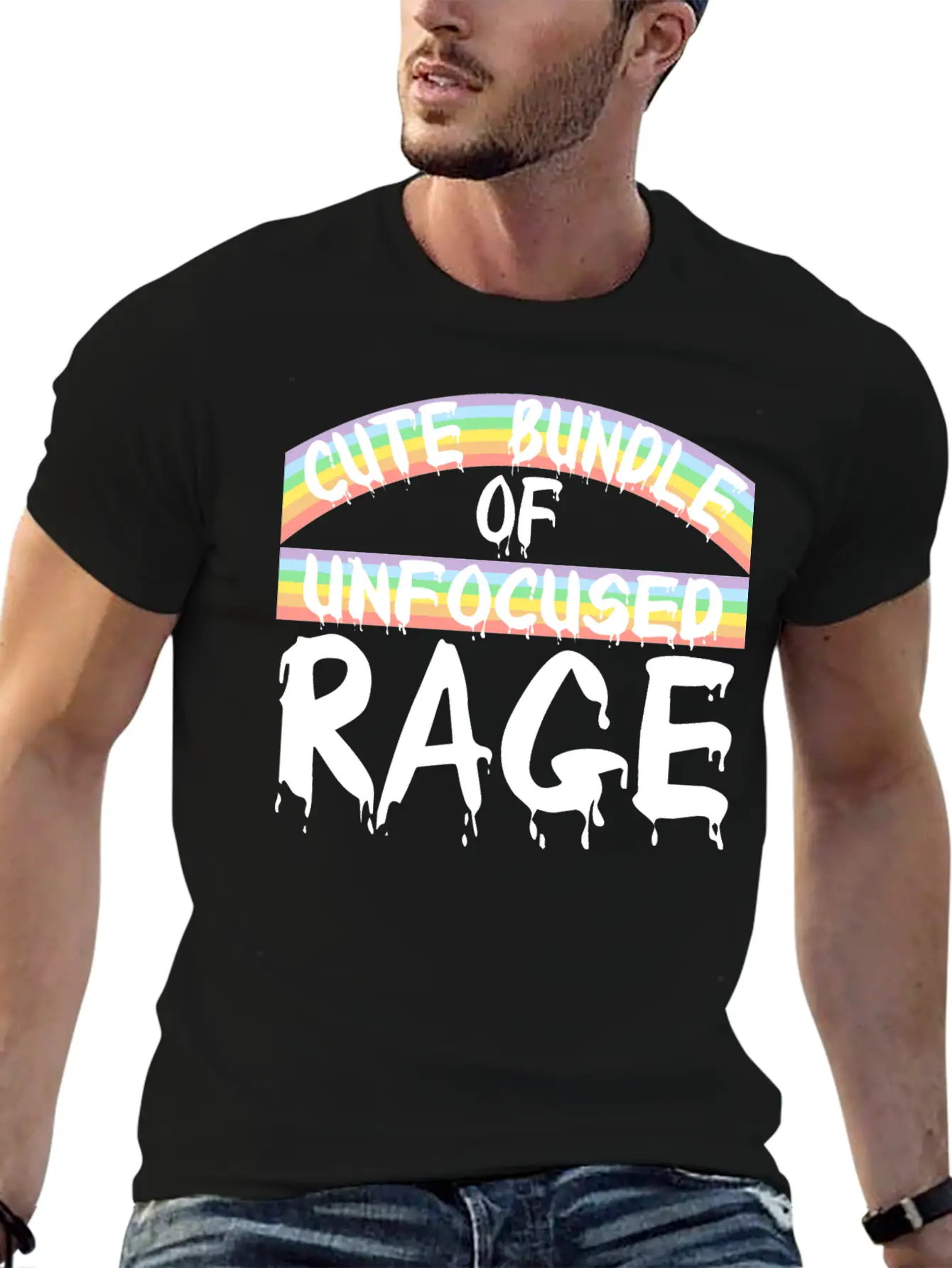 Funny Cute Bundle Of Unfocused Rage Rainbow Goth Basic Graphic T-Shirt ¨C Daily Comfort In Soft Cotton