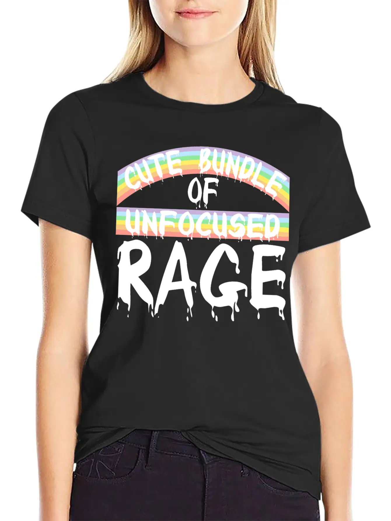 Funny Cute Bundle Of Unfocused Rage Rainbow Goth Basic Graphic T-Shirt ¨C Daily Comfort In Soft Cotton