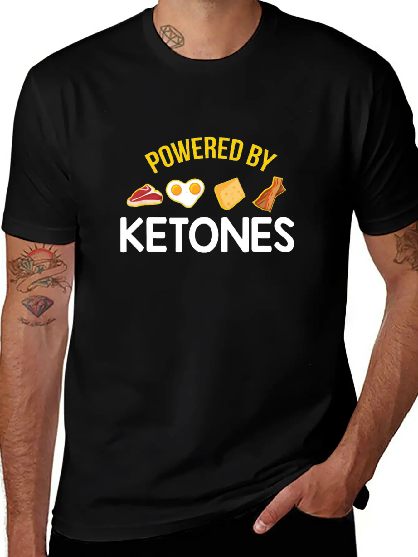 Funny Keto Diet Gift Powered By Ketones Basic Graphic T-Shirt ¨C Daily Comfort In Soft Cotton