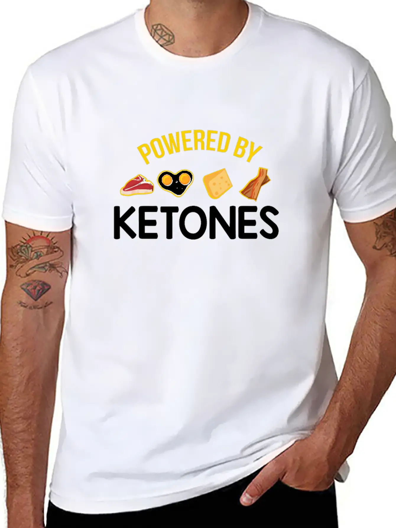 Funny Keto Diet Gift Powered By Ketones Basic Graphic T-Shirt ¨C Daily Comfort In Soft Cotton