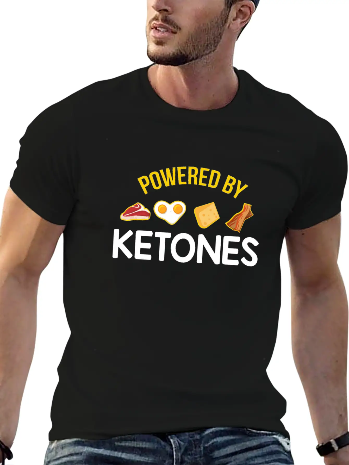 Funny Keto Diet Gift Powered By Ketones Basic Graphic T-Shirt ¨C Daily Comfort In Soft Cotton