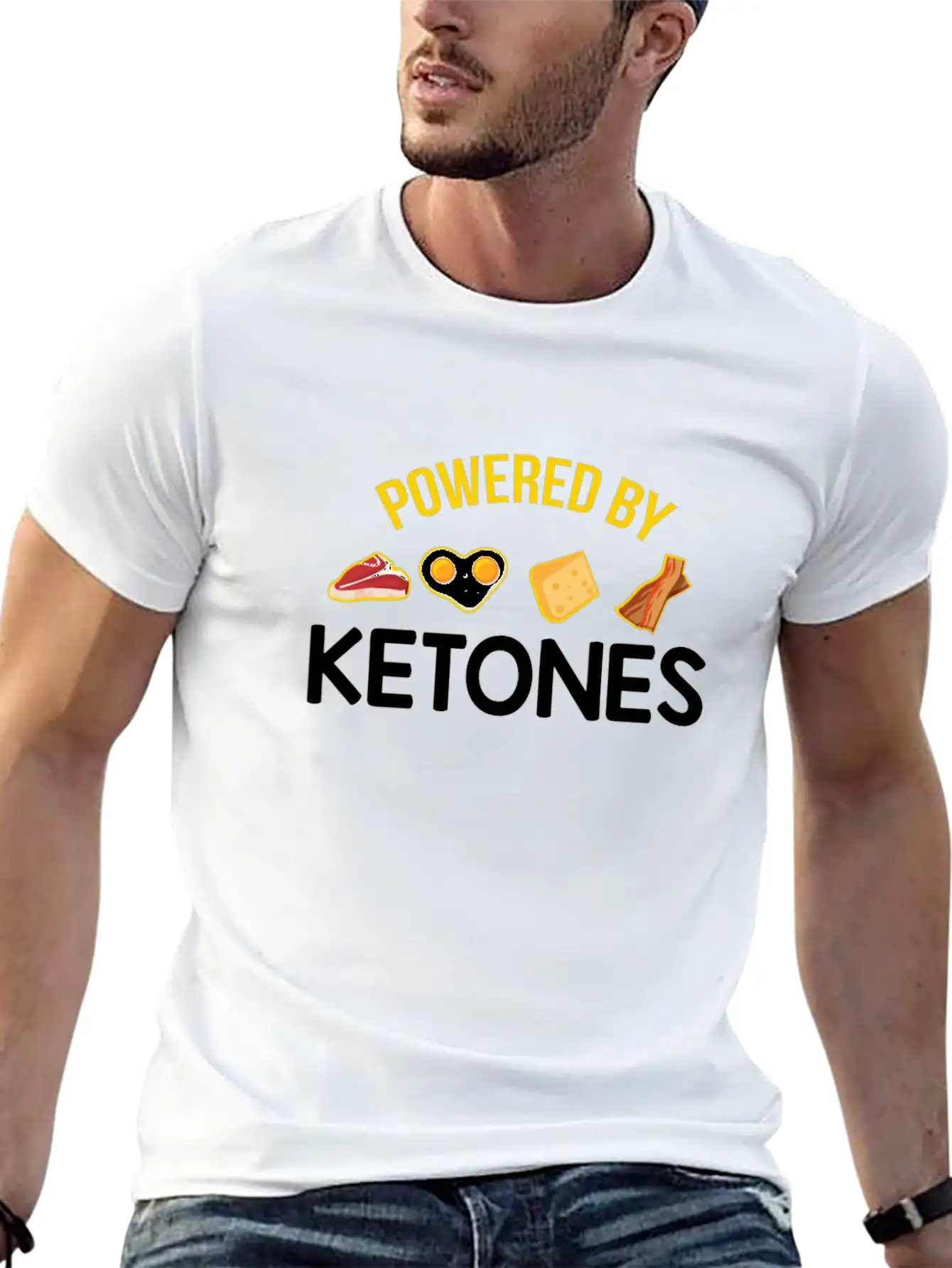 Funny Keto Diet Gift Powered By Ketones Basic Graphic T-Shirt ¨C Daily Comfort In Soft Cotton