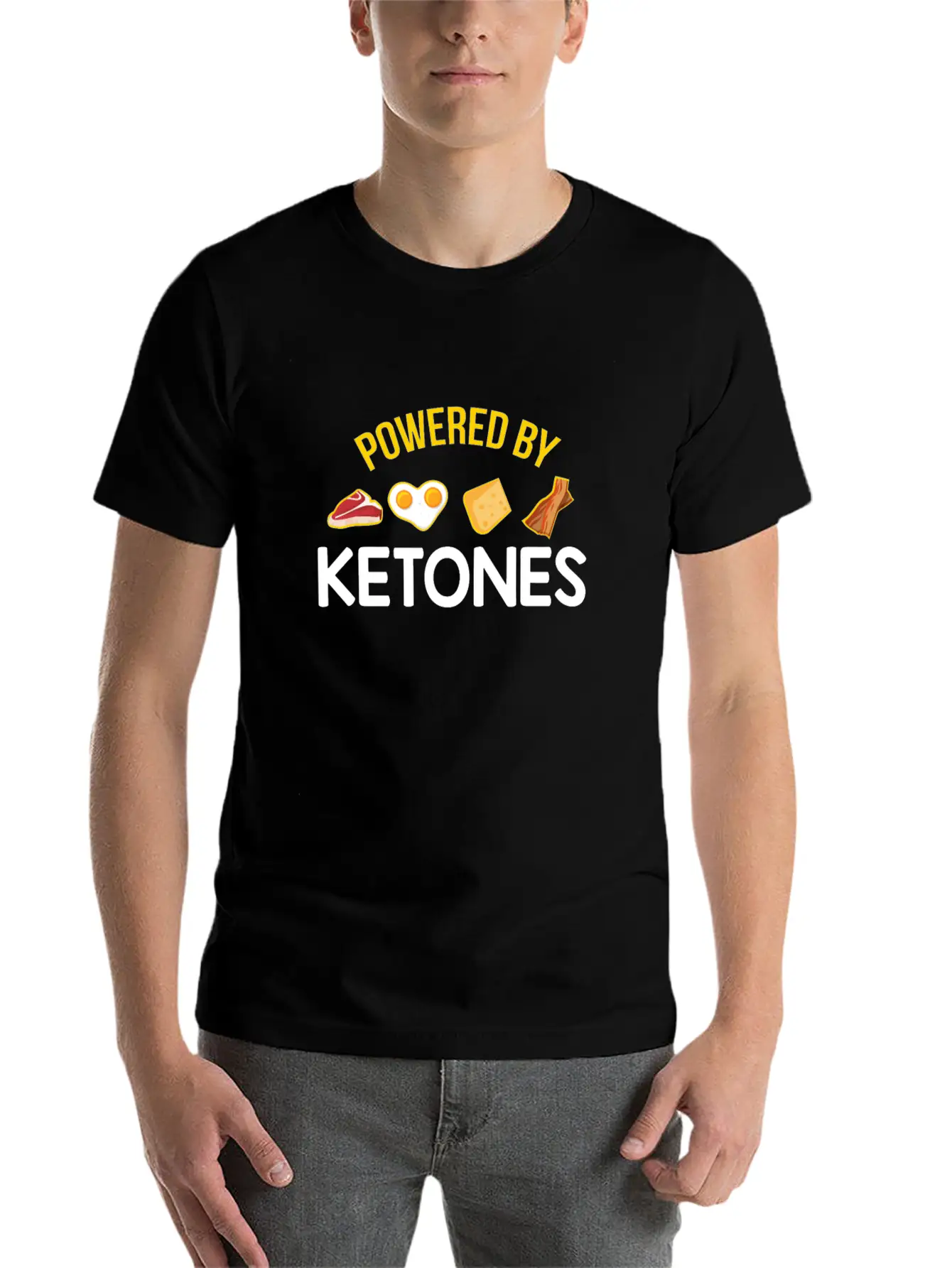 Funny Keto Diet Gift Powered By Ketones Basic Graphic T-Shirt ¨C Daily Comfort In Soft Cotton