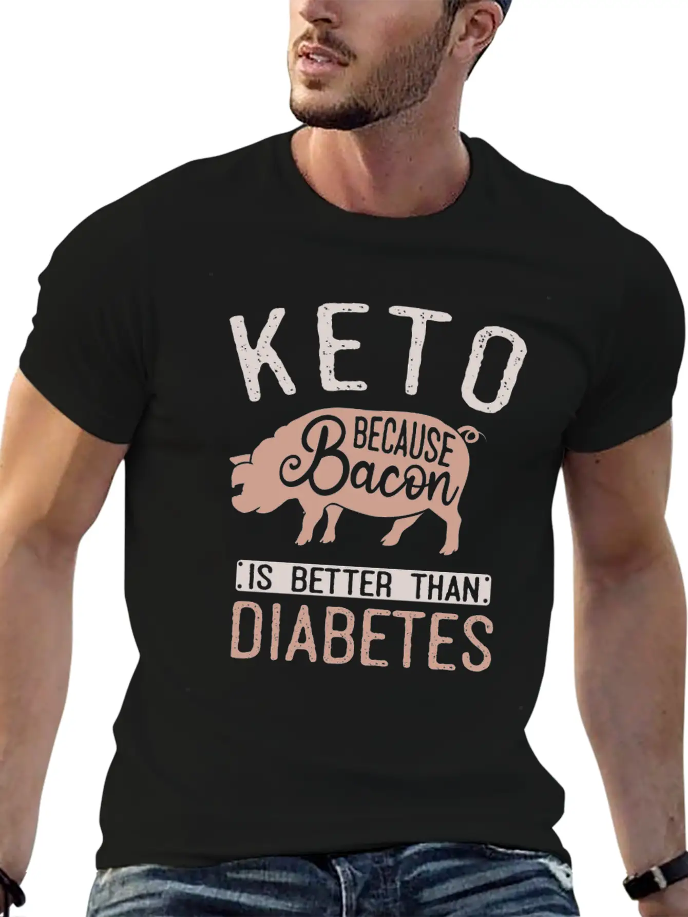Funny Keto Diet Humor Bacon Lover Basic Graphic T-Shirt ¨C Daily Comfort In Soft Cotton