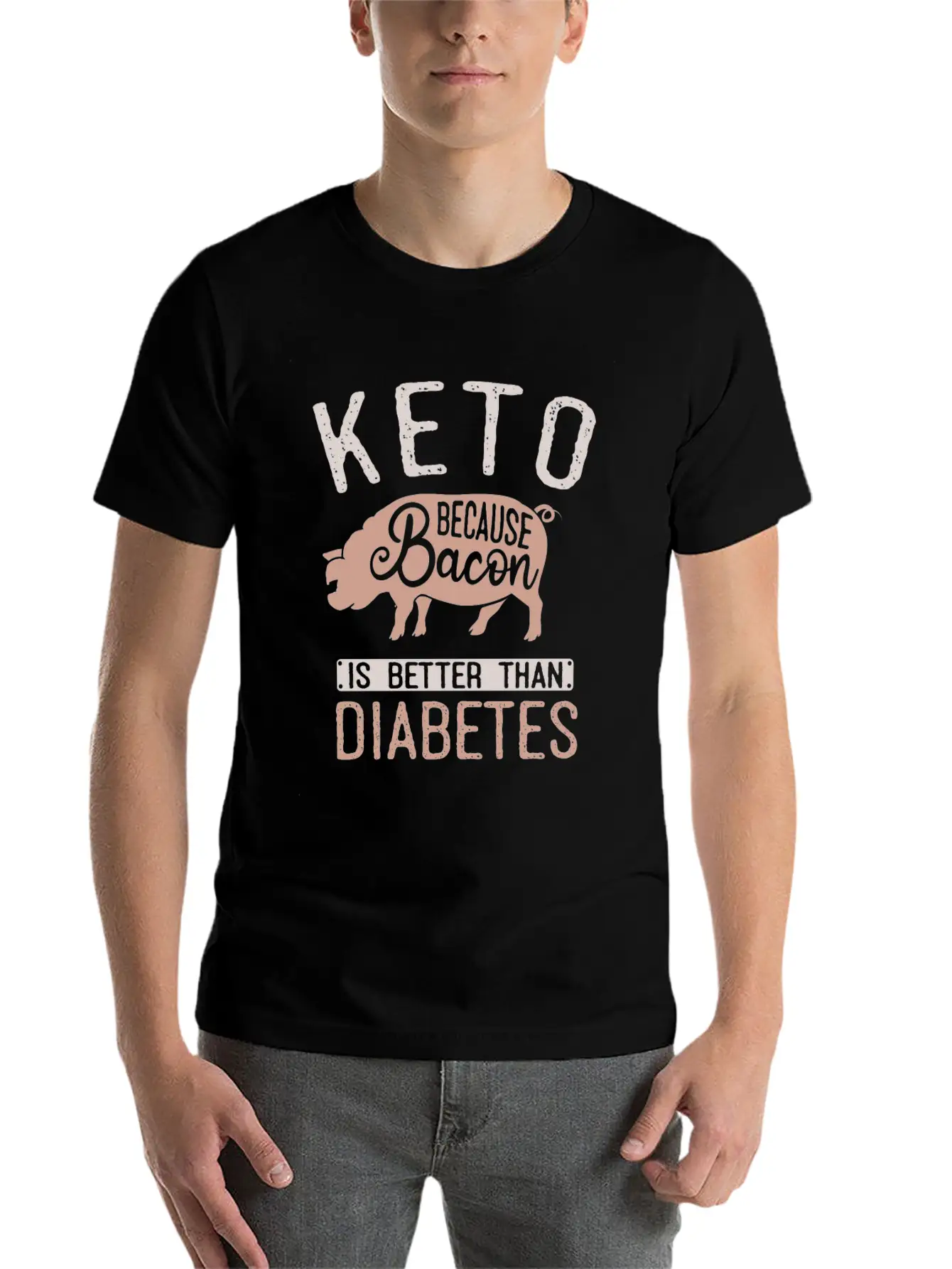 Funny Keto Diet Humor Bacon Lover Basic Graphic T-Shirt ¨C Daily Comfort In Soft Cotton