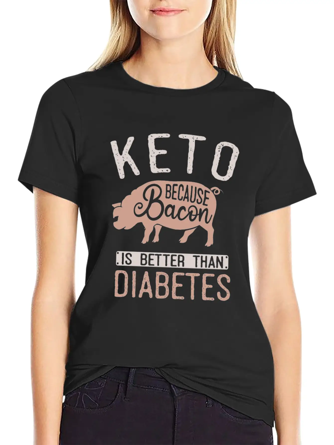 Funny Keto Diet Humor Bacon Lover Basic Graphic T-Shirt ¨C Daily Comfort In Soft Cotton