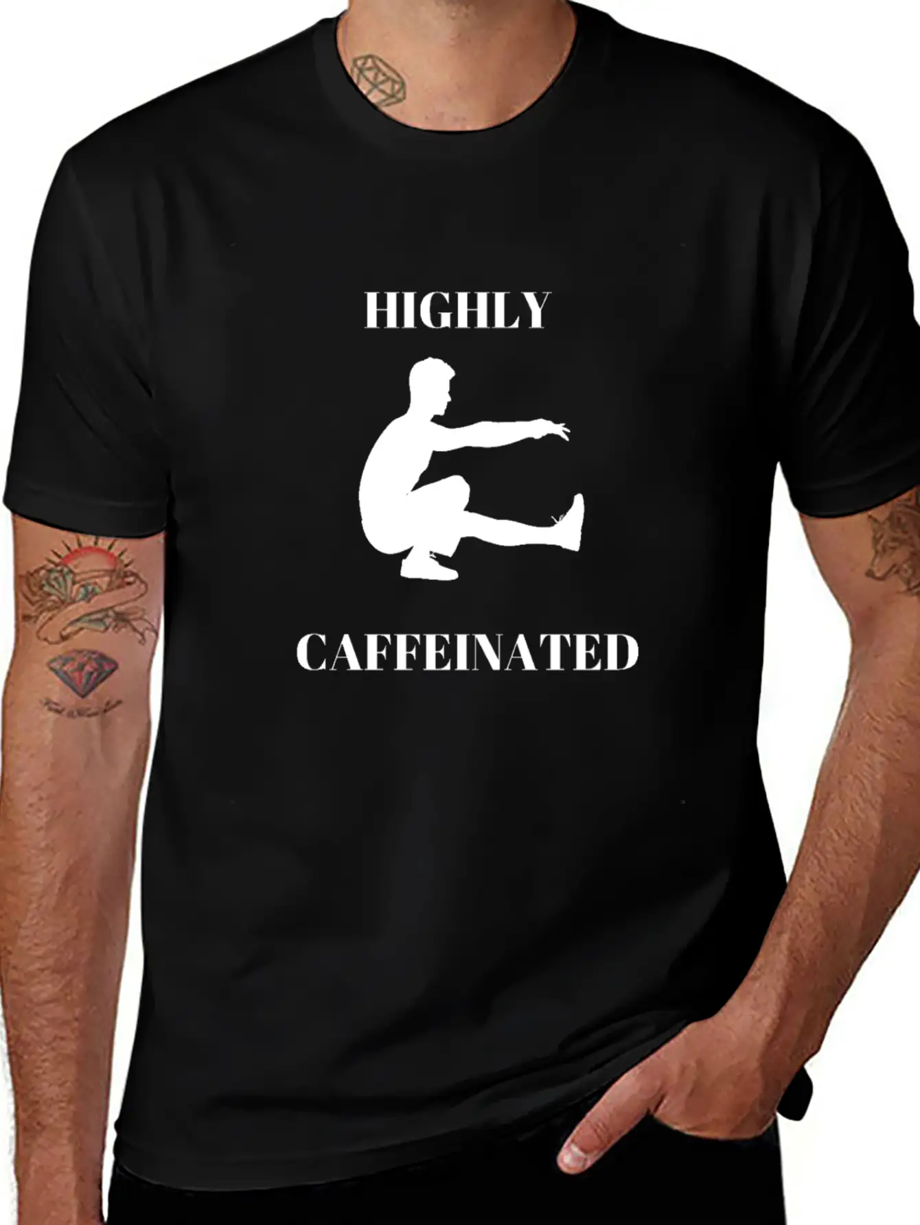 Funny Man Exercising Highly Caffeinated Basic Graphic T-Shirt ¨C Daily Comfort In Soft Cotton