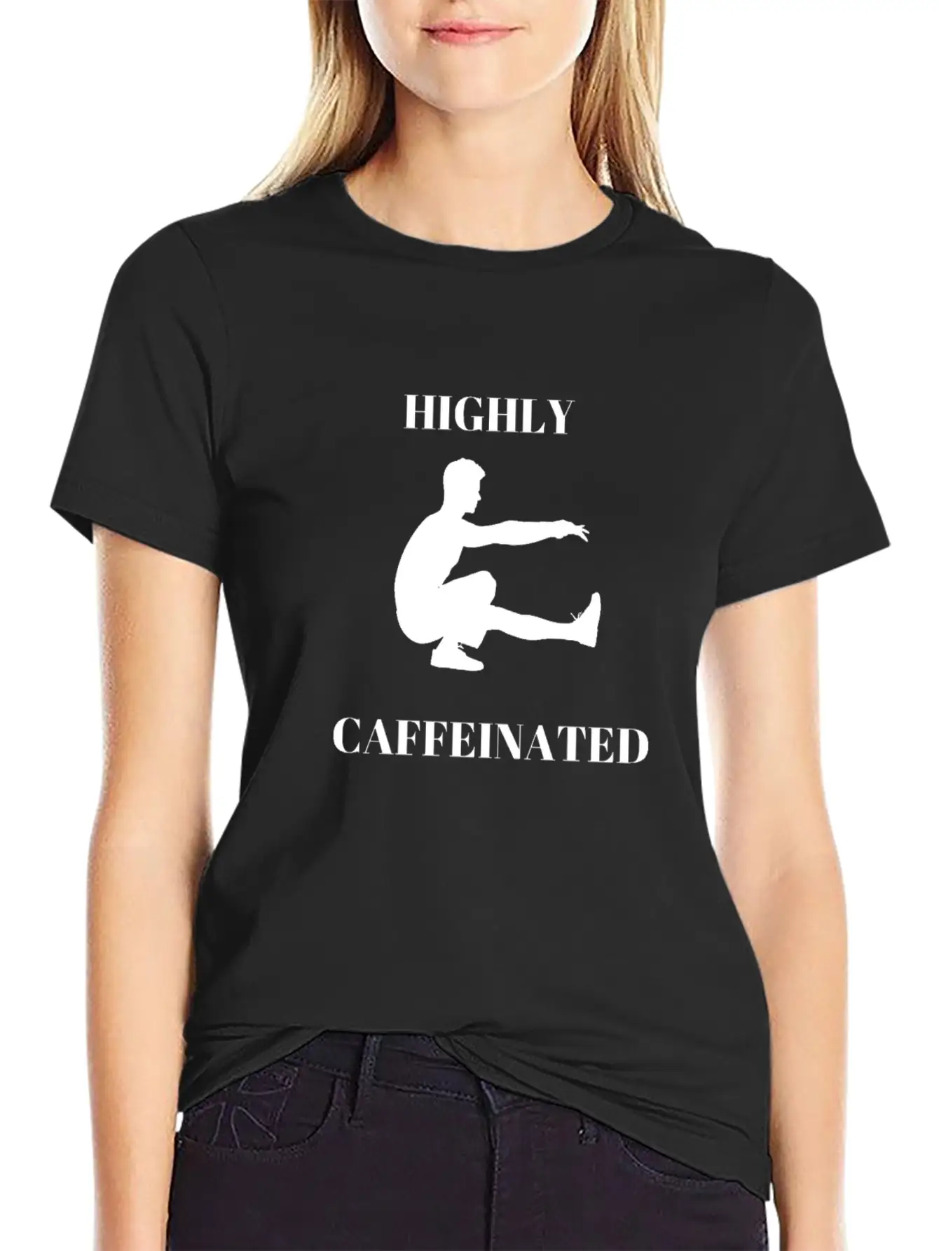 Funny Man Exercising Highly Caffeinated Basic Graphic T-Shirt ¨C Daily Comfort In Soft Cotton