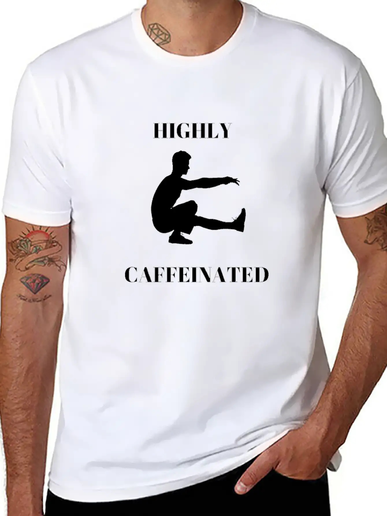 Funny Man Exercising Highly Caffeinated Basic Graphic T-Shirt ¨C Daily Comfort In Soft Cotton