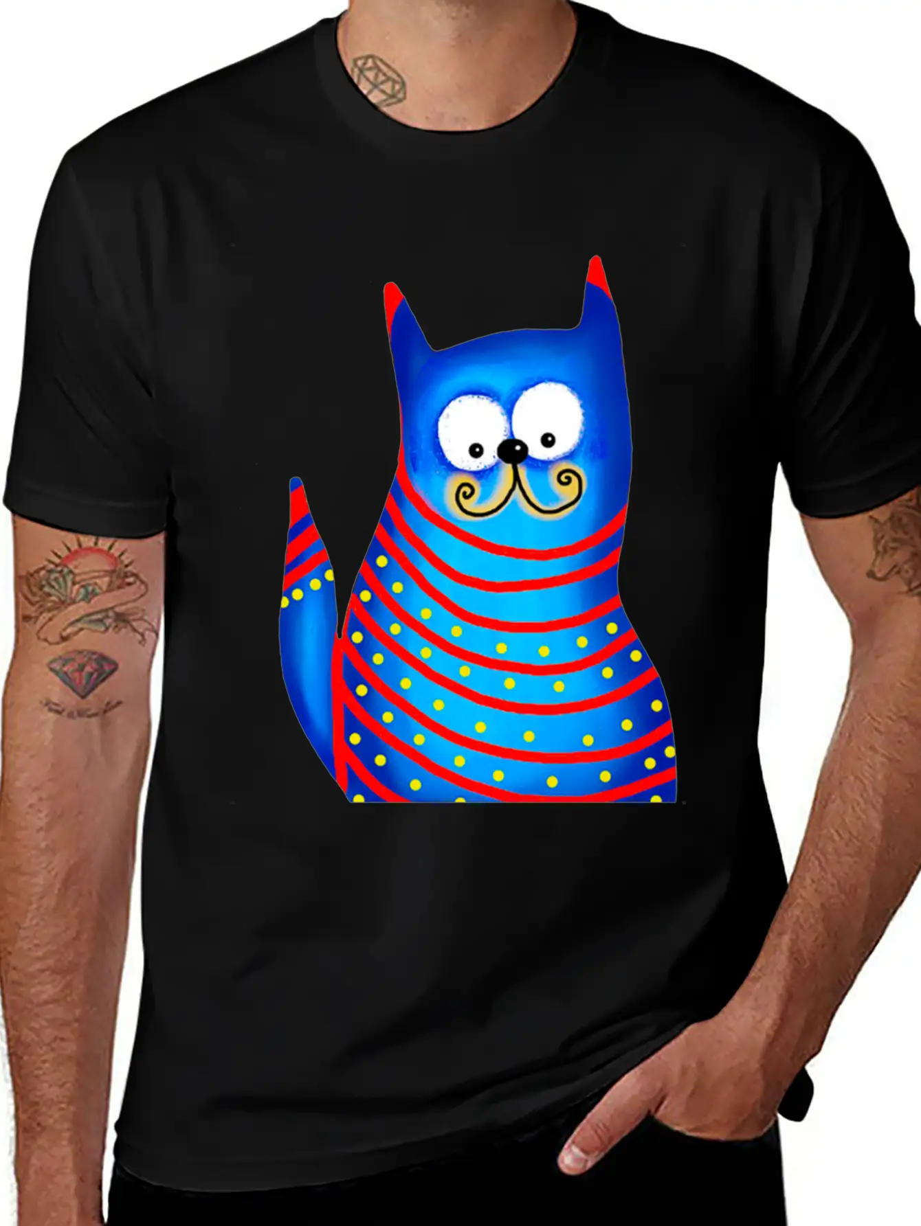 Funny Modern Colorful Blue Cat Basic Graphic T-Shirt ¨C Daily Comfort In Soft Cotton
