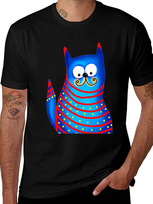 Funny Modern Colorful Blue Cat Basic Graphic T-Shirt ¨C Daily Comfort In Soft Cotton