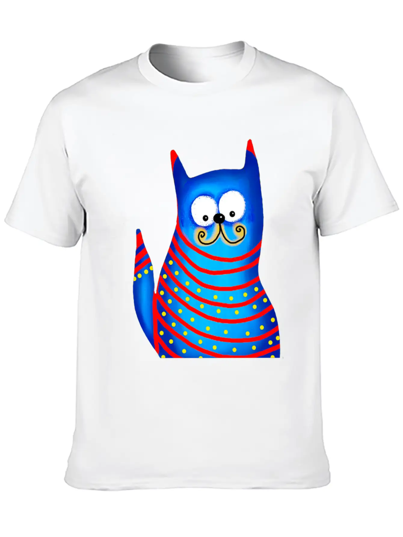 Funny Modern Colorful Blue Cat Basic Graphic T-Shirt ¨C Daily Comfort In Soft Cotton