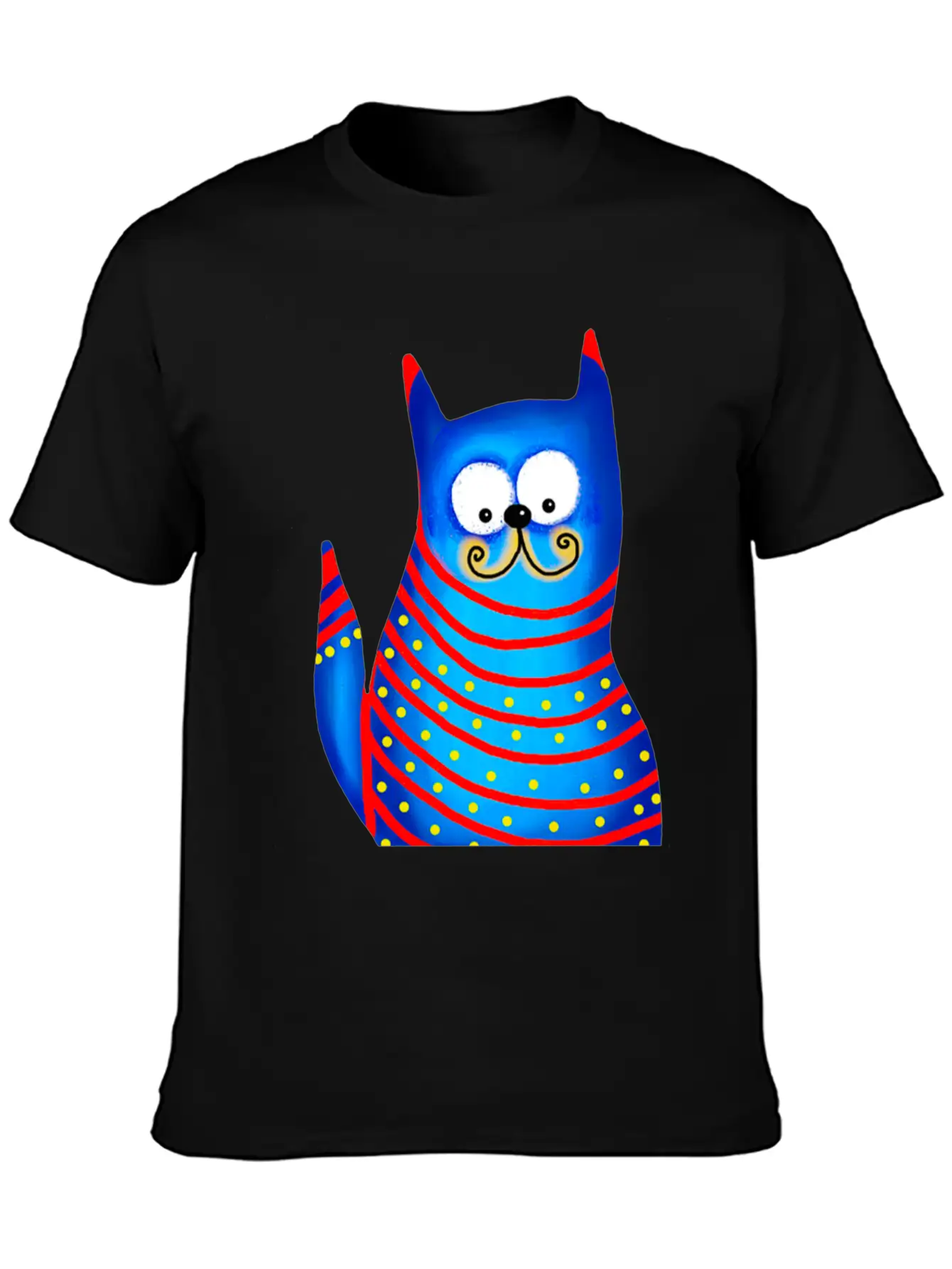 Funny Modern Colorful Blue Cat Basic Graphic T-Shirt ¨C Daily Comfort In Soft Cotton