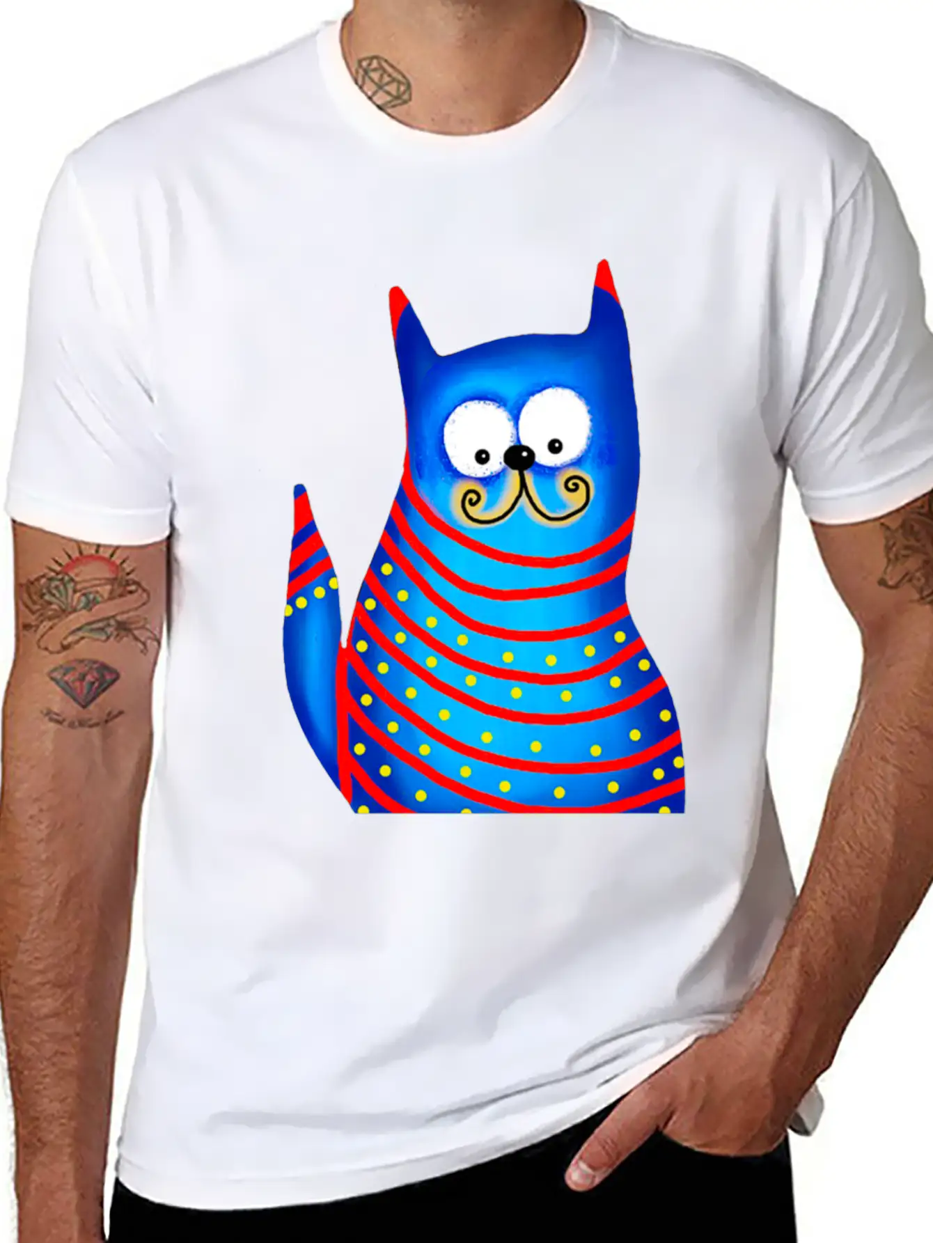 Funny Modern Colorful Blue Cat Basic Graphic T-Shirt ¨C Daily Comfort In Soft Cotton