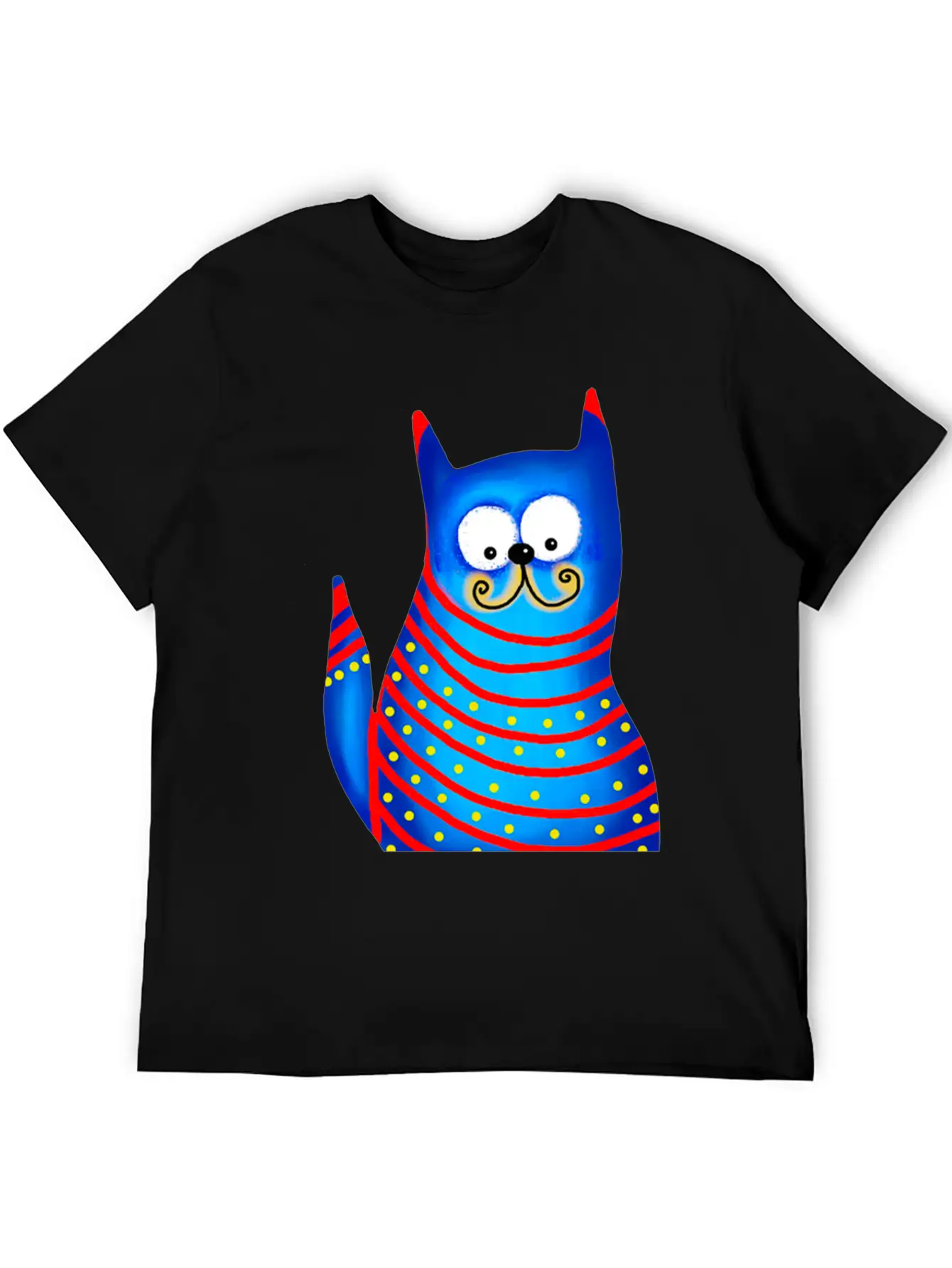 Funny Modern Colorful Blue Cat Basic Graphic T-Shirt ¨C Daily Comfort In Soft Cotton