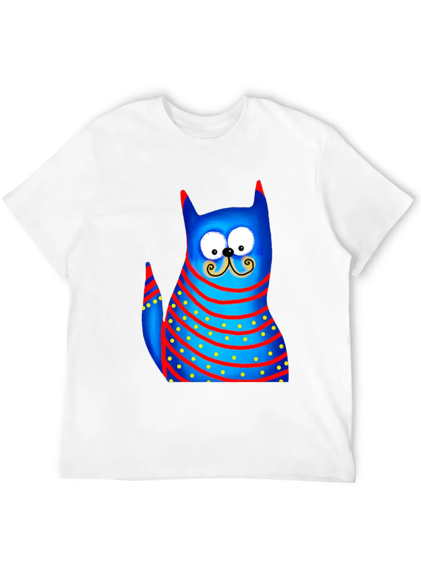 Funny Modern Colorful Blue Cat Basic Graphic T-Shirt ¨C Daily Comfort In Soft Cotton