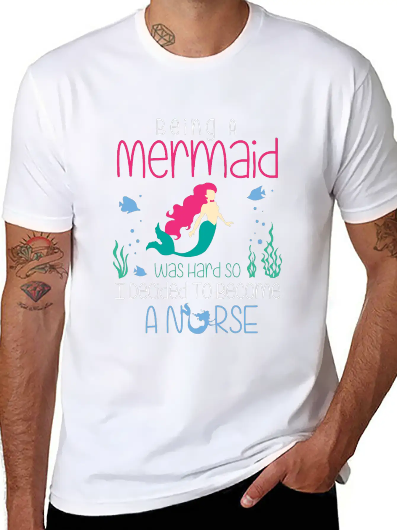 Funny Nurse T-Shirt Mermaid Design Gift Christmas Essential Cotton Tee For Daily Outfits ¨C Unisex Style