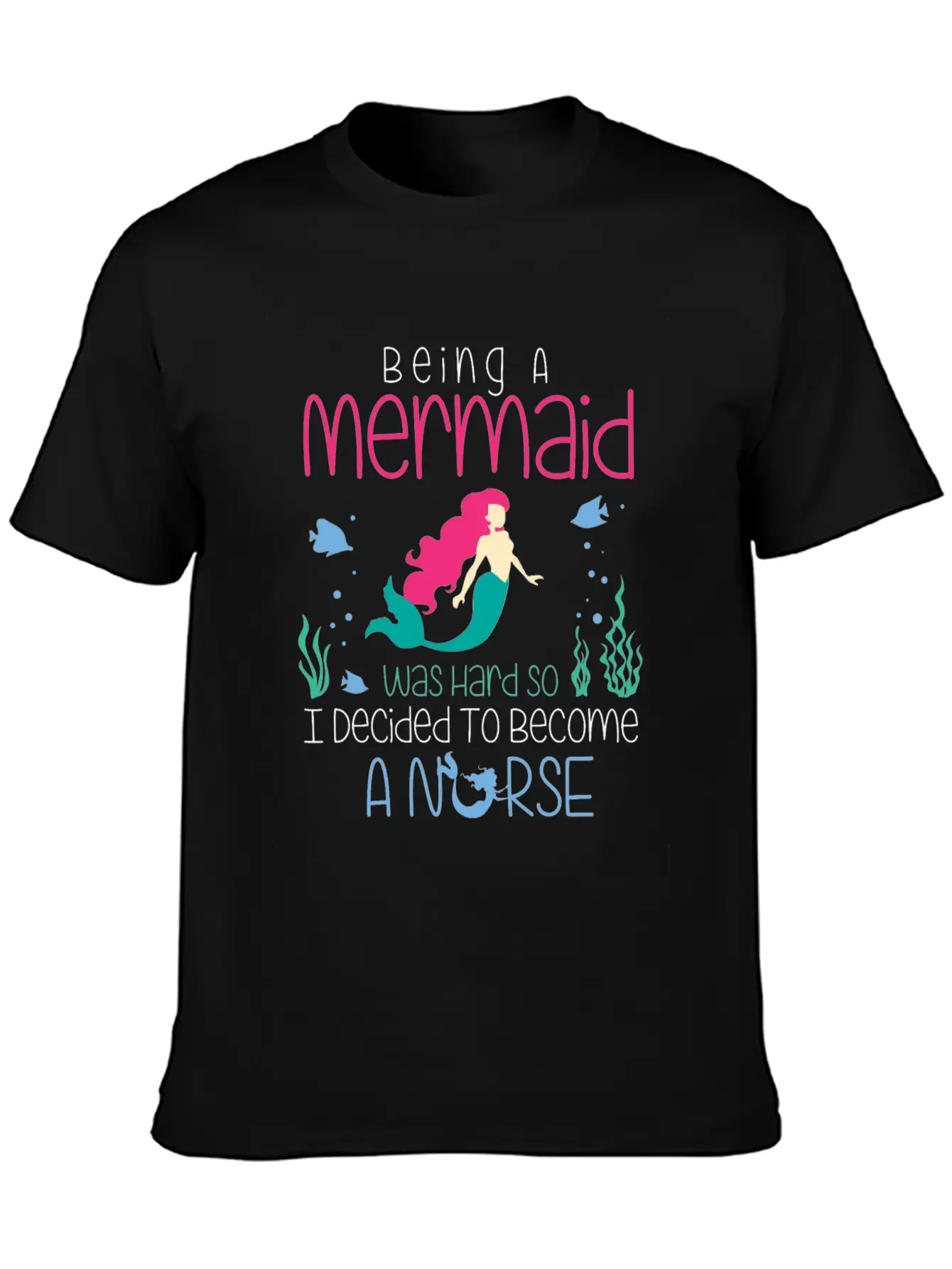Funny Nurse T-Shirt Mermaid Design Gift Christmas Essential Cotton Tee For Daily Outfits ¨C Unisex Style