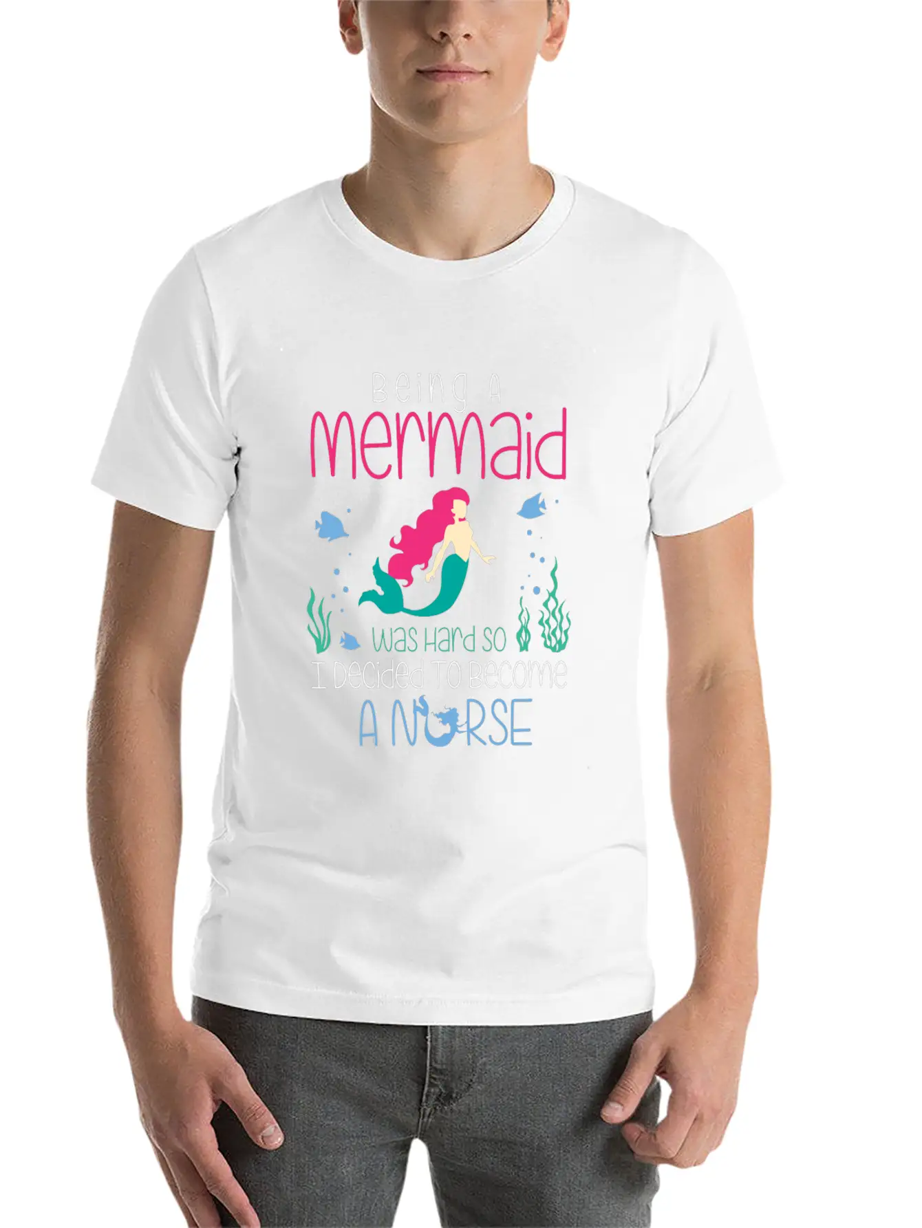 Funny Nurse T-Shirt Mermaid Design Gift Christmas Essential Cotton Tee For Daily Outfits ¨C Unisex Style