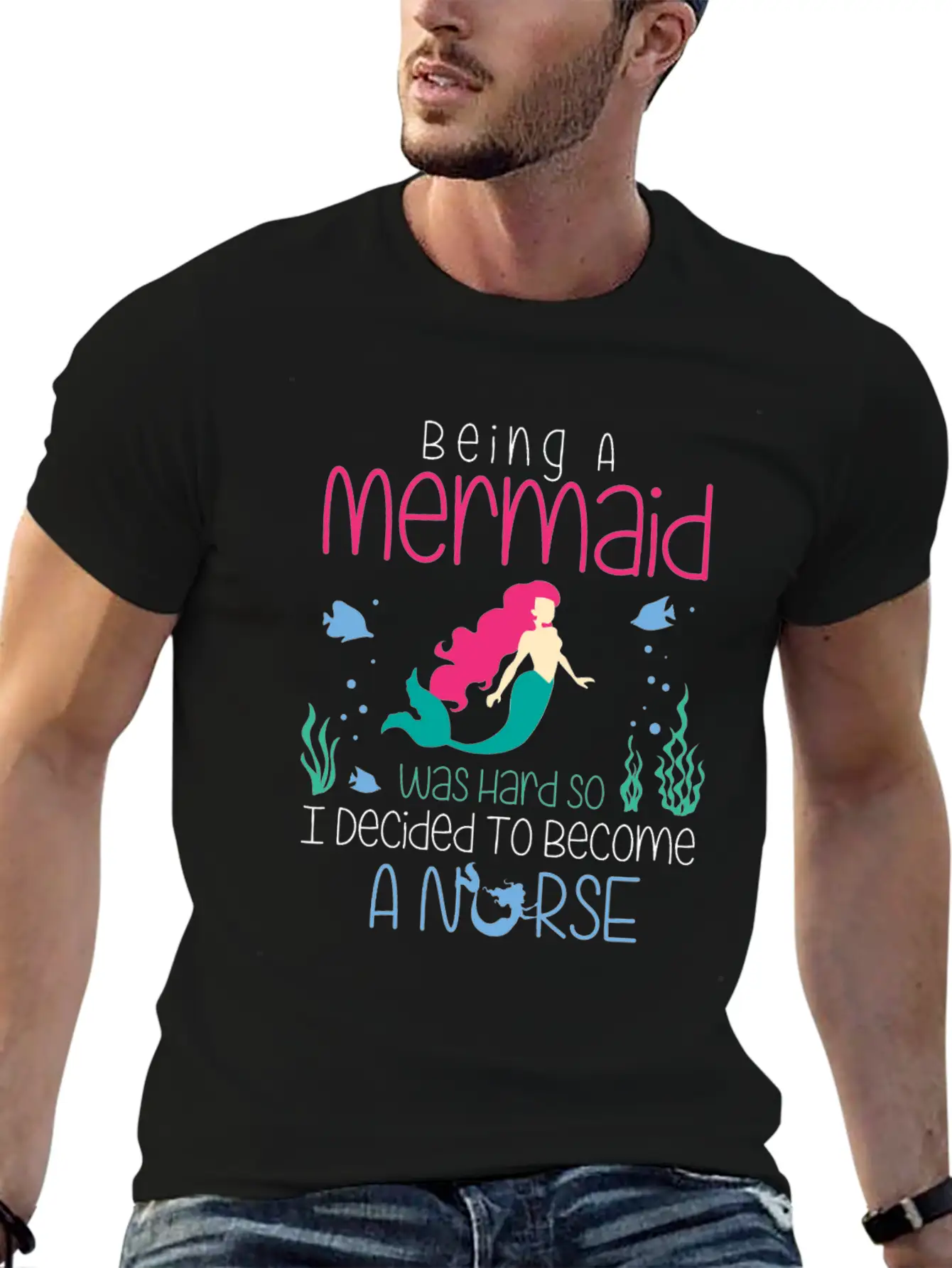 Funny Nurse T-Shirt Mermaid Design Gift Christmas Essential Cotton Tee For Daily Outfits ¨C Unisex Style