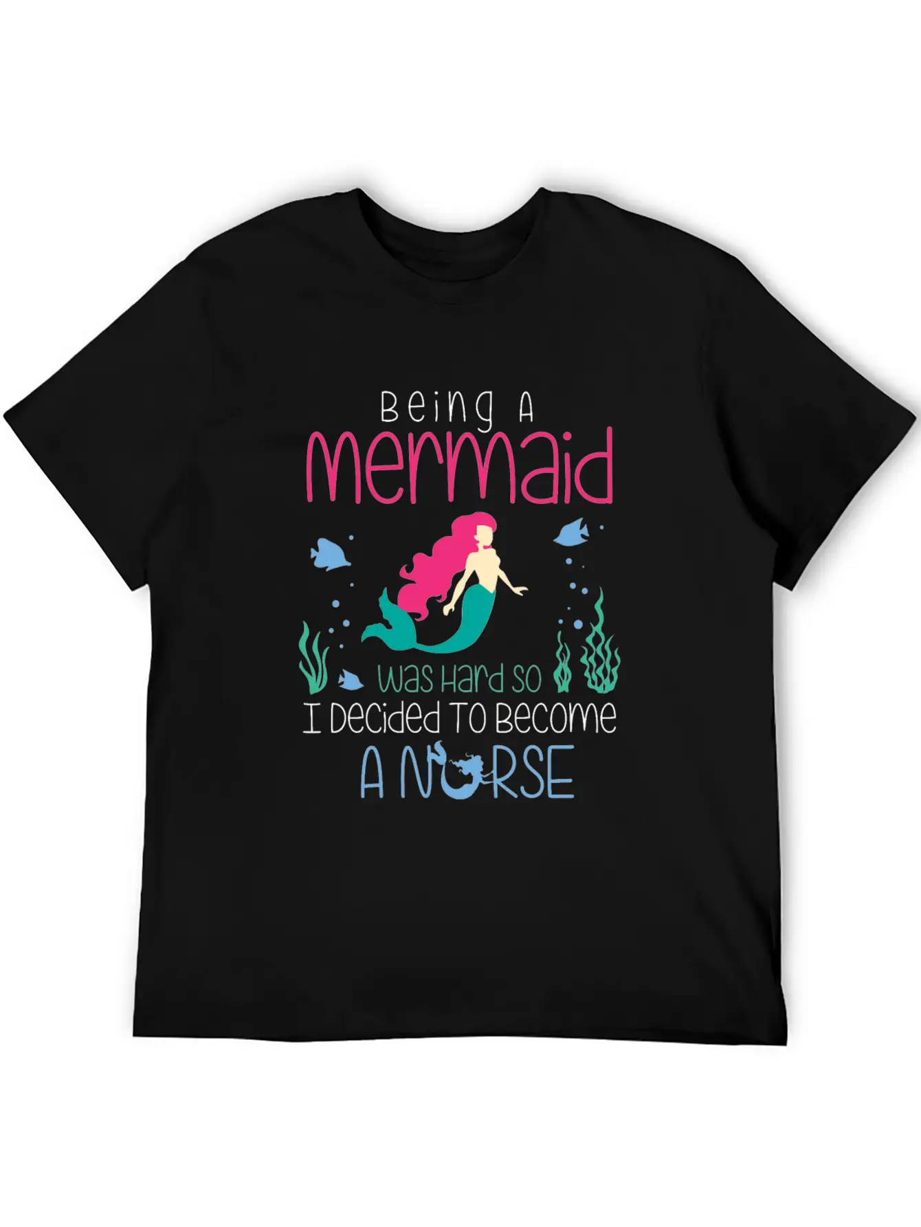 Funny Nurse T-Shirt Mermaid Design Gift Christmas Essential Cotton Tee For Daily Outfits ¨C Unisex Style
