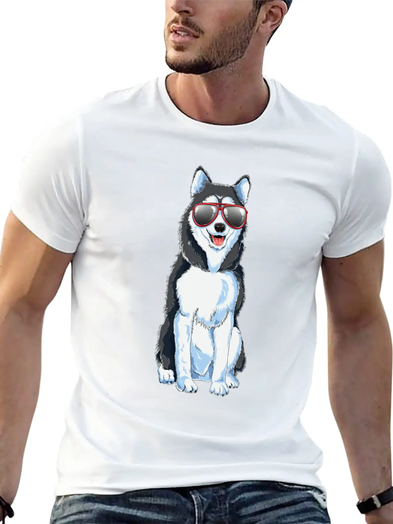 Funny Siberian Husky Cool Sunglasses Cute Dog Gift Basic Graphic T-Shirt ¨C Daily Comfort In Soft Cotton