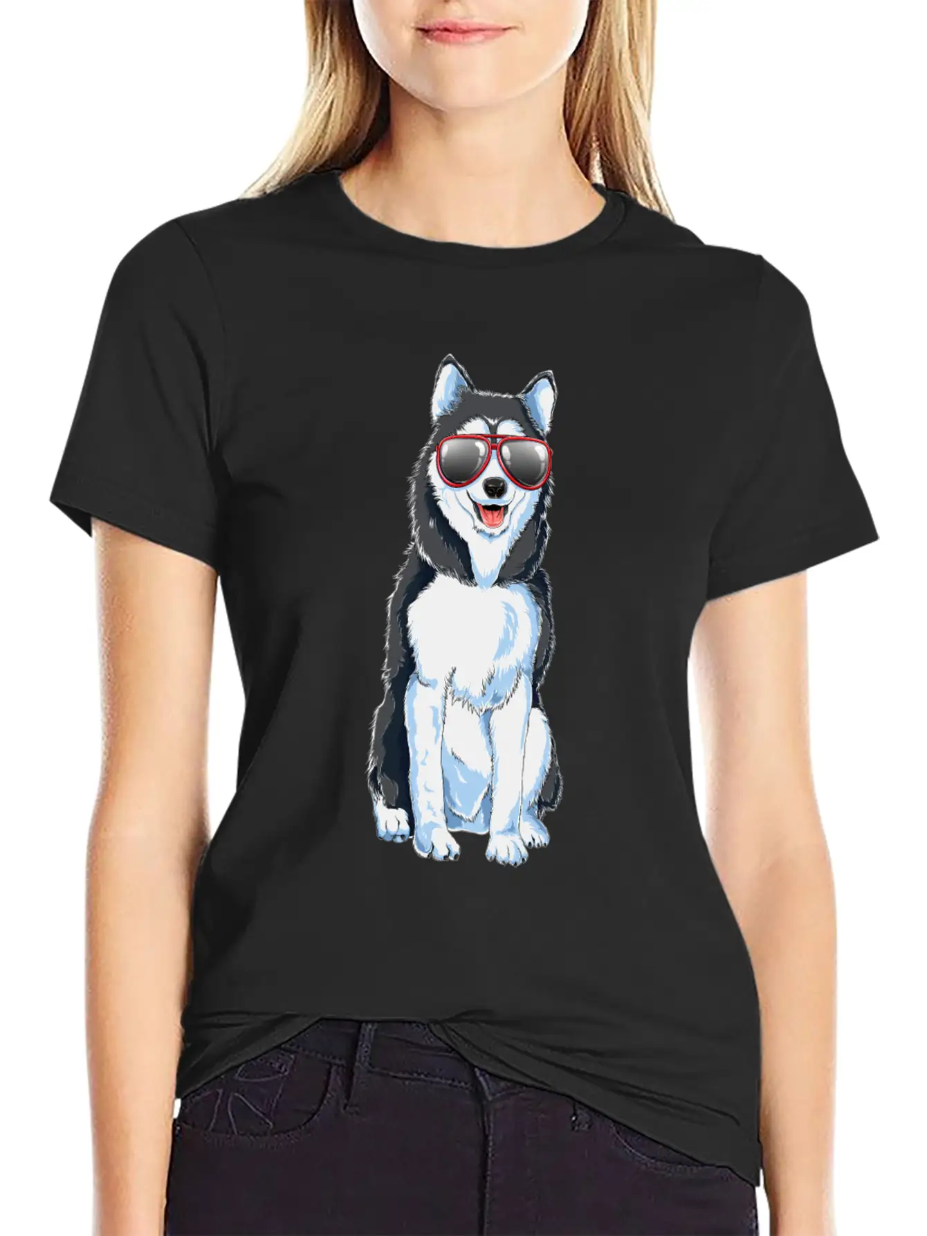 Funny Siberian Husky Cool Sunglasses Cute Dog Gift Basic Graphic T-Shirt ¨C Daily Comfort In Soft Cotton
