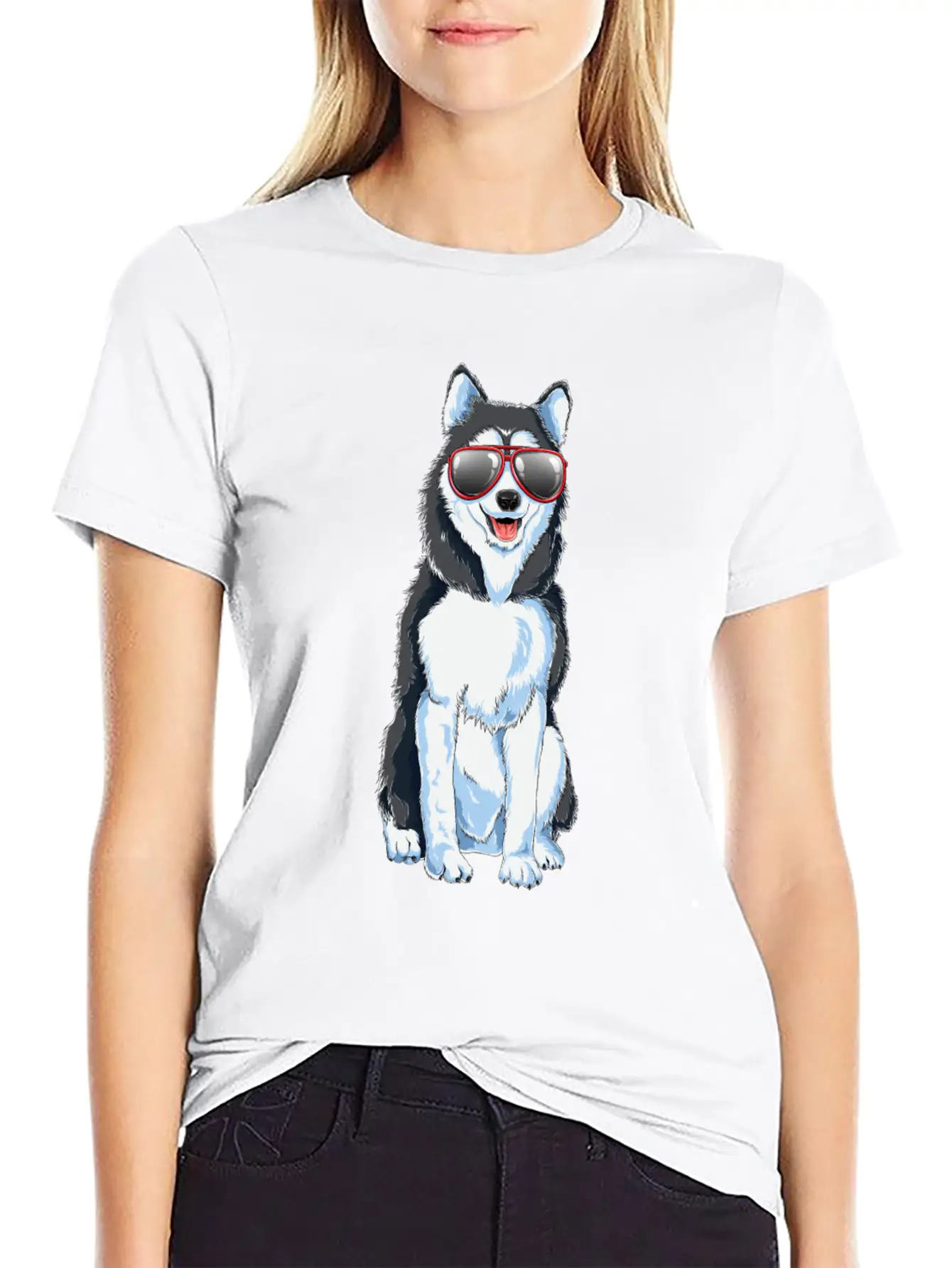 Funny Siberian Husky Cool Sunglasses Cute Dog Gift Basic Graphic T-Shirt ¨C Daily Comfort In Soft Cotton
