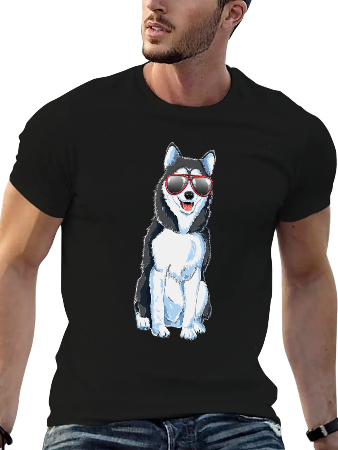 Funny Siberian Husky Cool Sunglasses Cute Dog Gift Basic Graphic T-Shirt ¨C Daily Comfort In Soft Cotton