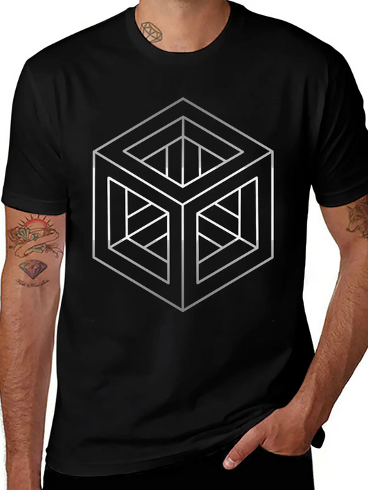 Geometric Optical Illusion Impossible Cube Essential Cotton Tee For Daily Outfits ¨C Unisex Style