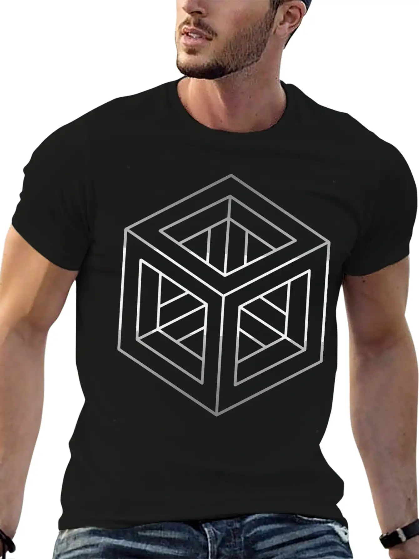 Geometric Optical Illusion Impossible Cube Essential Cotton Tee For Daily Outfits ¨C Unisex Style