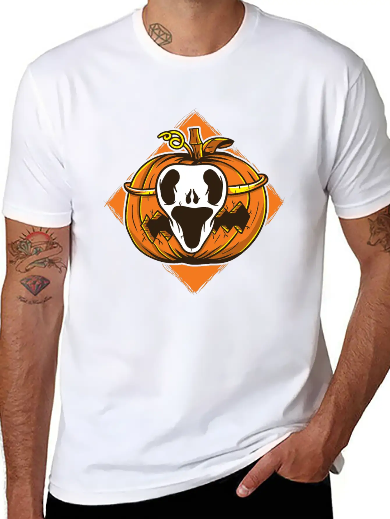 Ghost Mask Halloween Pumpkin Vector Basic Graphic T-Shirt ¨C Daily Comfort In Soft Cotton