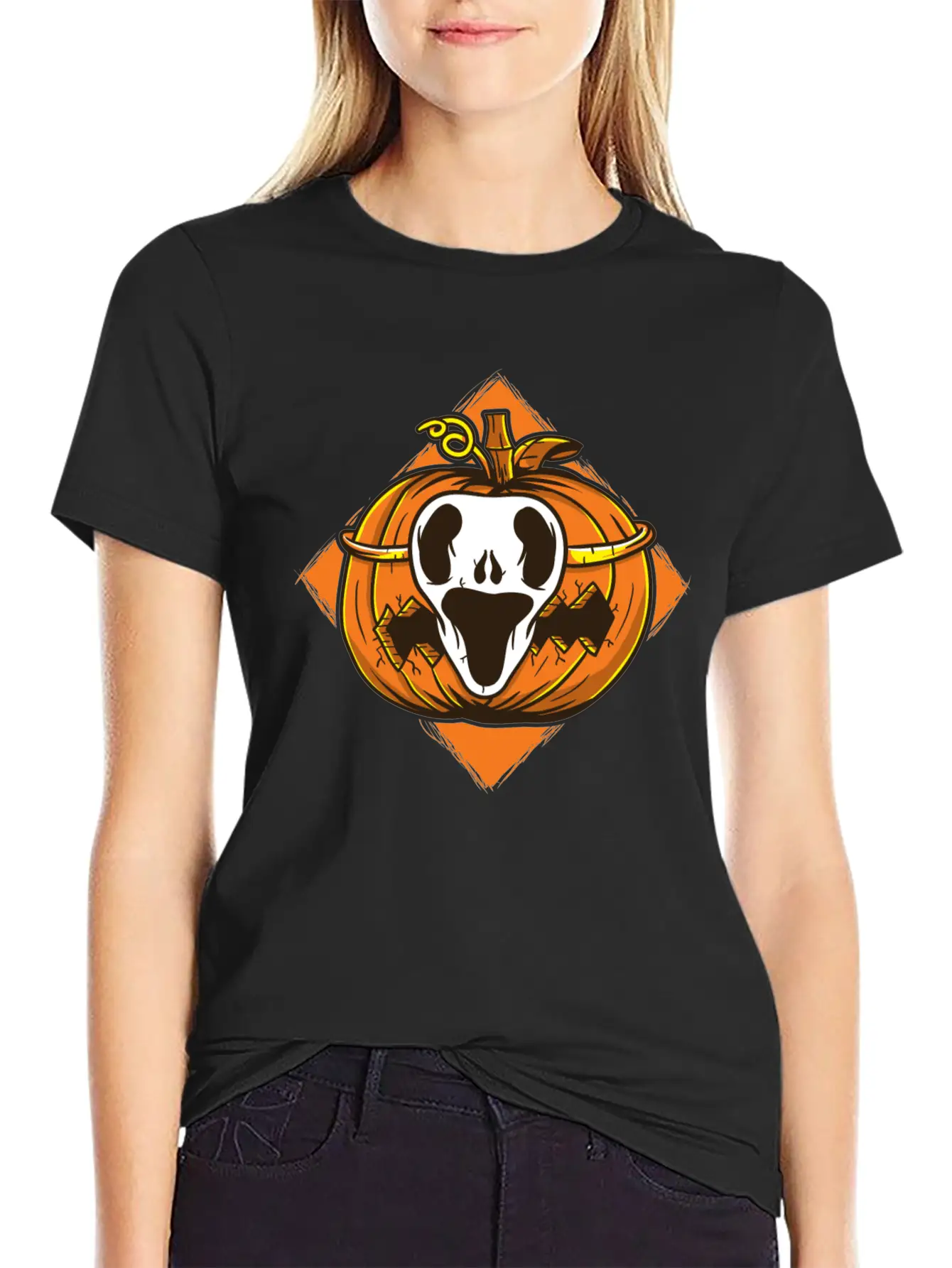 Ghost Mask Halloween Pumpkin Vector Basic Graphic T-Shirt ¨C Daily Comfort In Soft Cotton