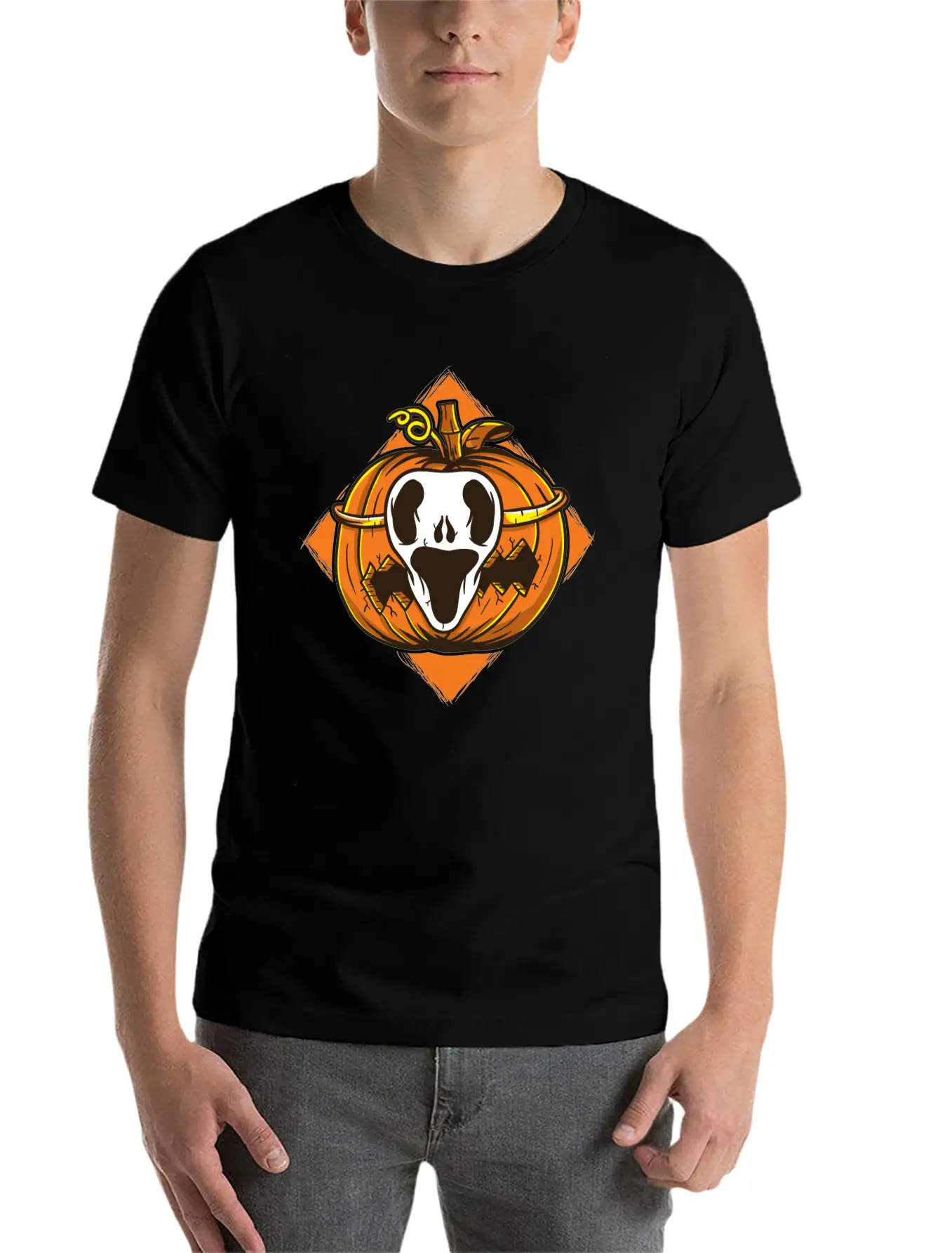 Ghost Mask Halloween Pumpkin Vector Basic Graphic T-Shirt ¨C Daily Comfort In Soft Cotton