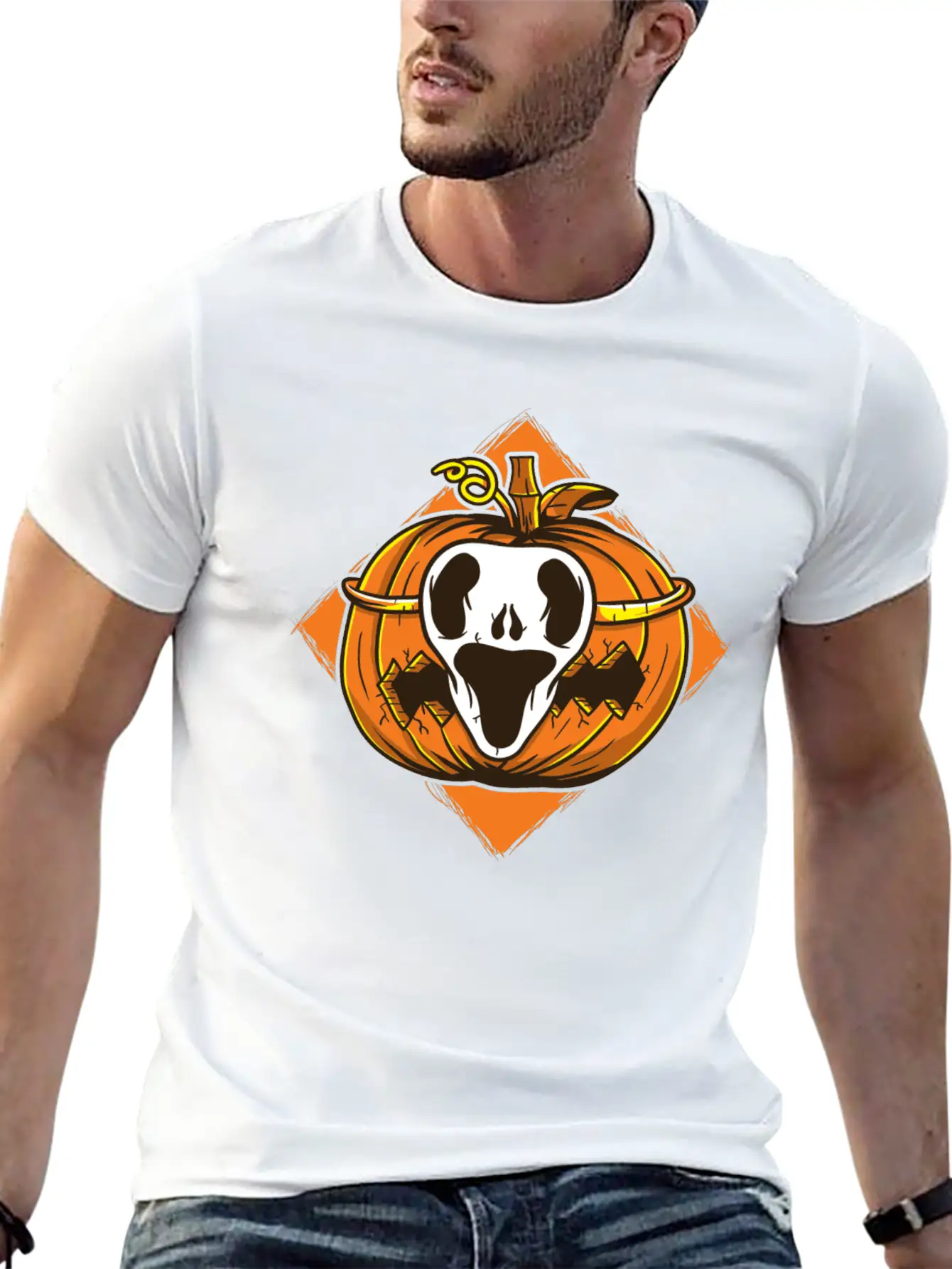 Ghost Mask Halloween Pumpkin Vector Basic Graphic T-Shirt ¨C Daily Comfort In Soft Cotton