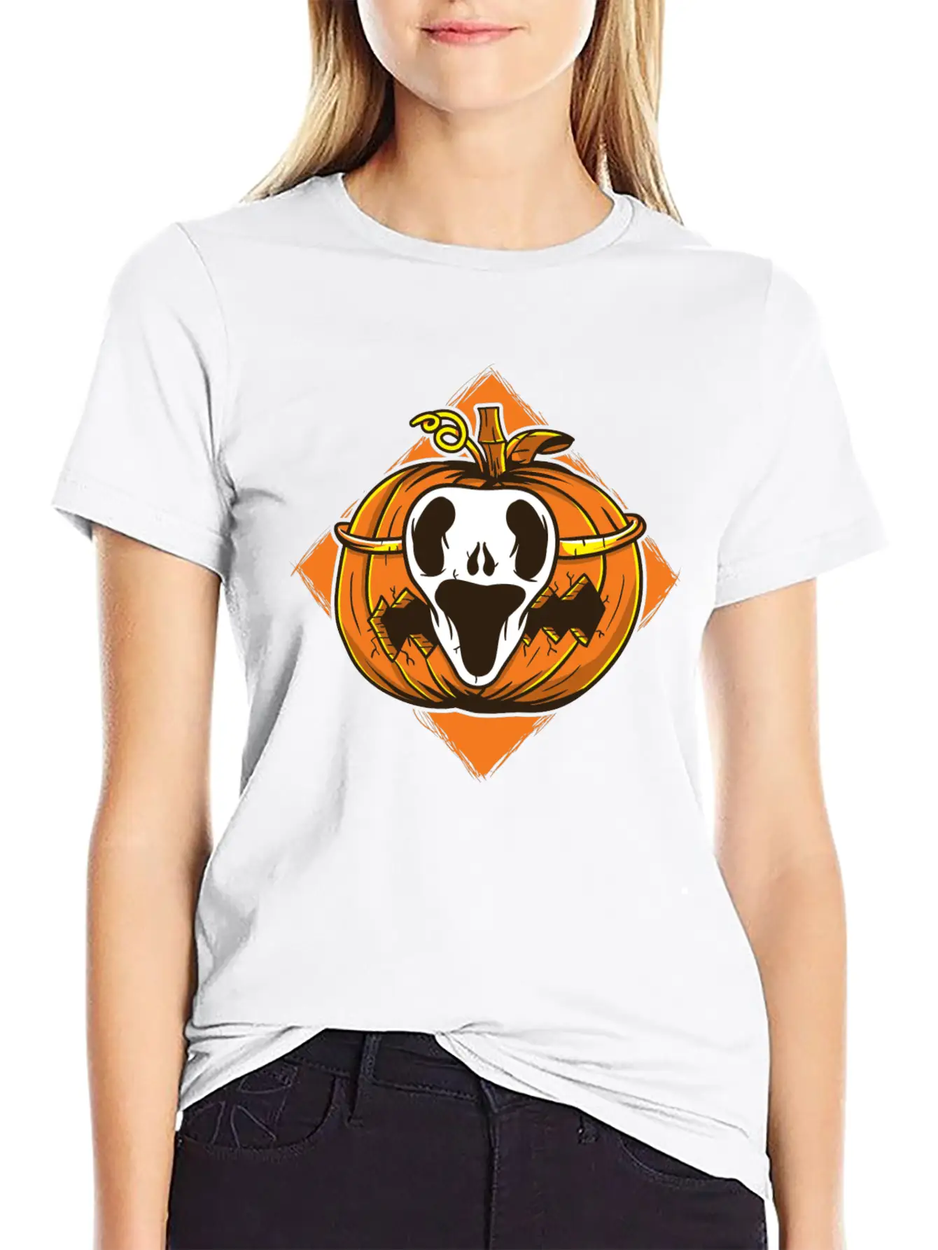 Ghost Mask Halloween Pumpkin Vector Basic Graphic T-Shirt ¨C Daily Comfort In Soft Cotton