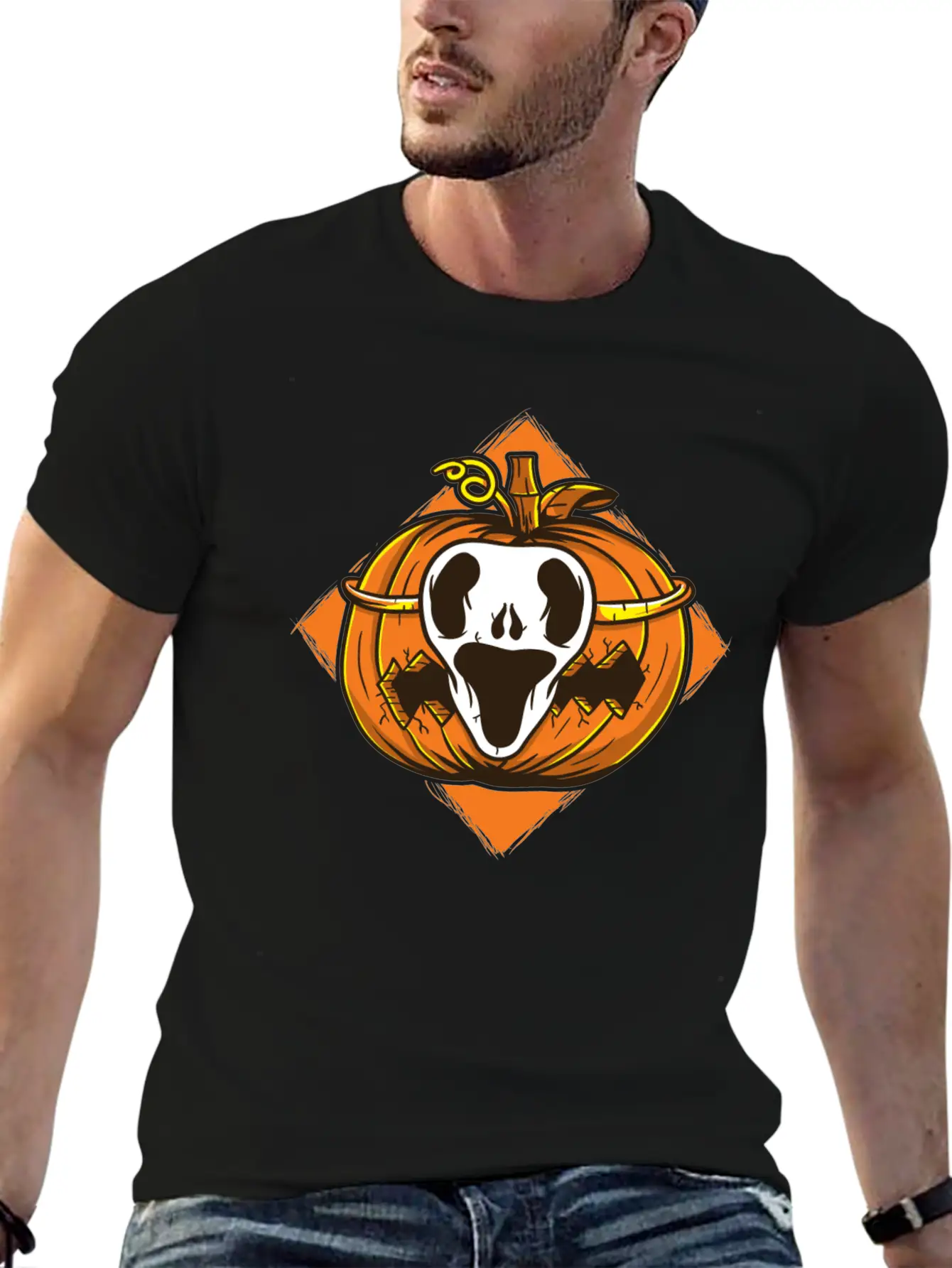 Ghost Mask Halloween Pumpkin Vector Basic Graphic T-Shirt ¨C Daily Comfort In Soft Cotton